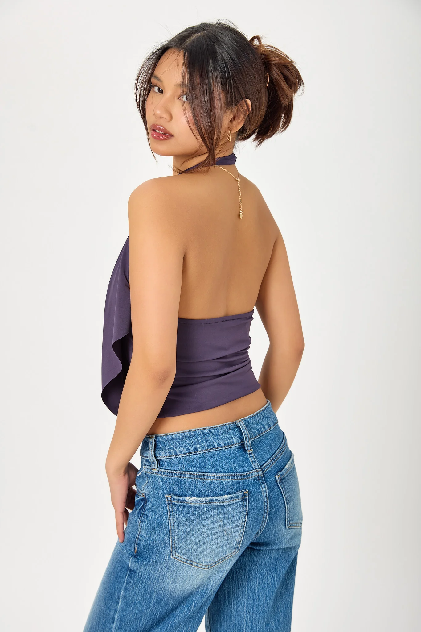 Drape-Neck Cropped Halter Top - Image 10