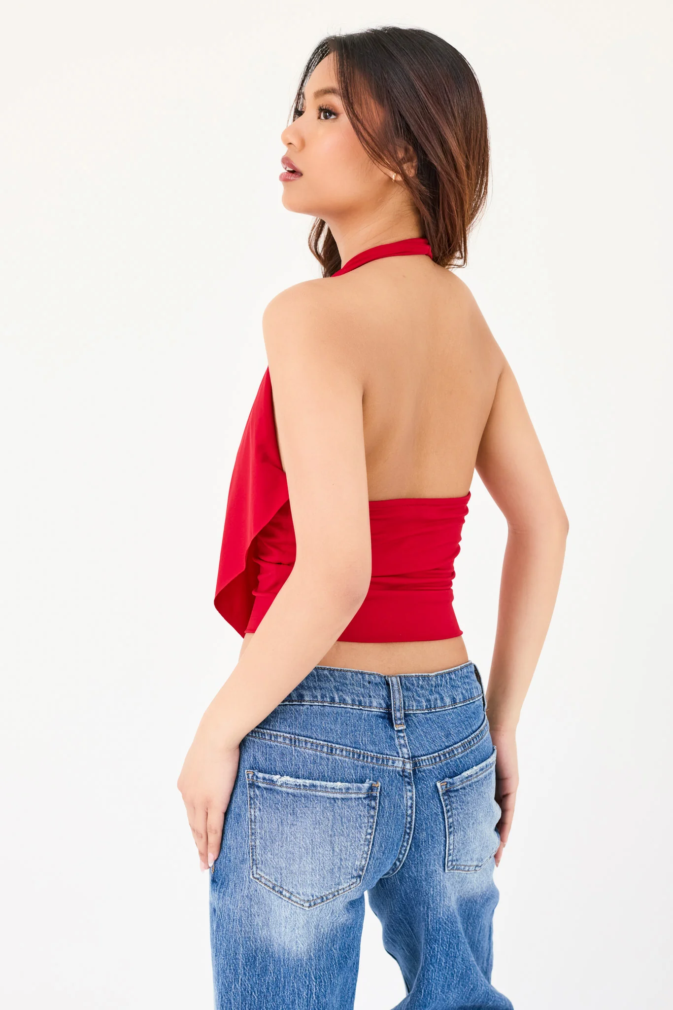 Drape-Neck Cropped Halter Top - Image 2