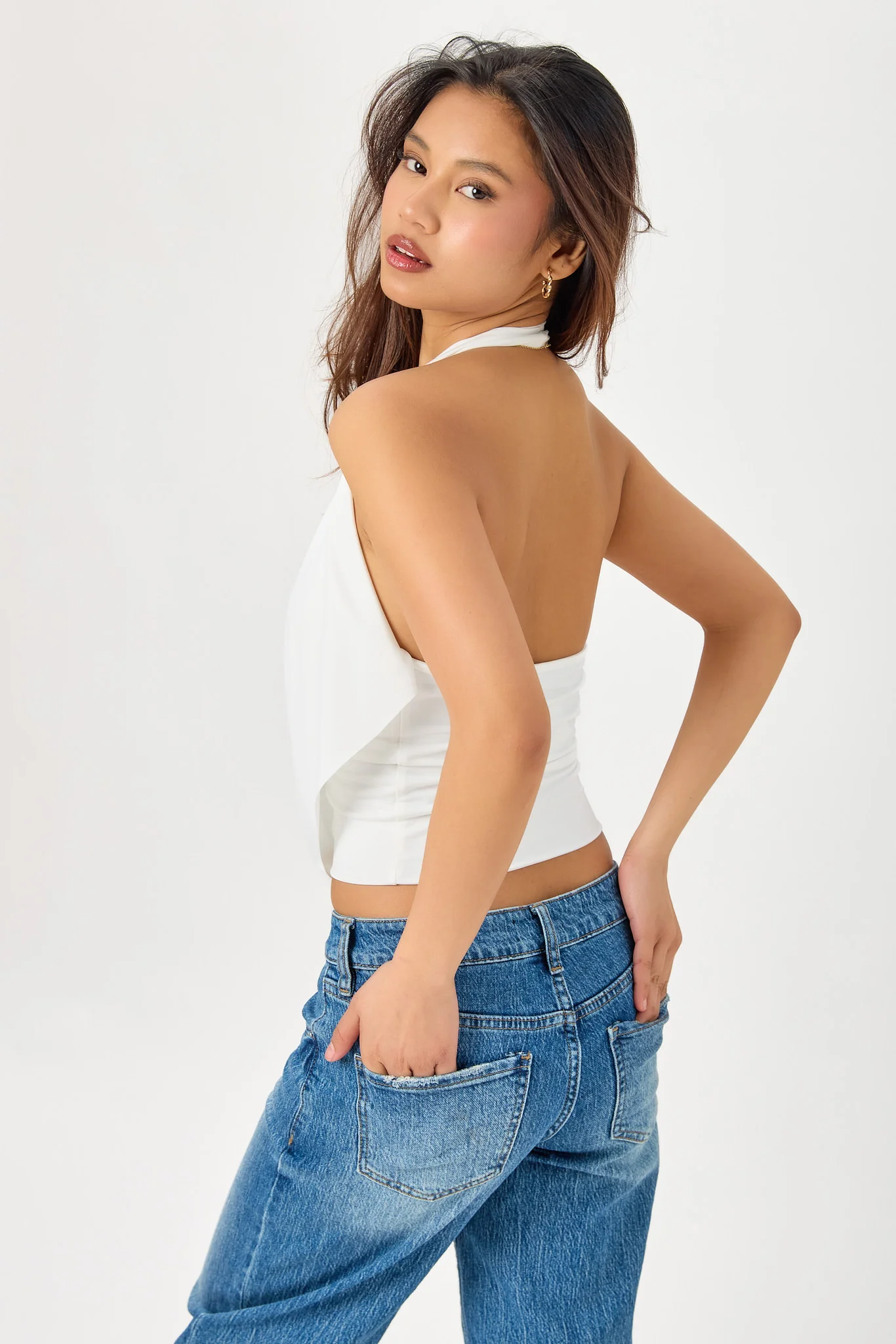 Drape-Neck Cropped Halter Top - Image 8