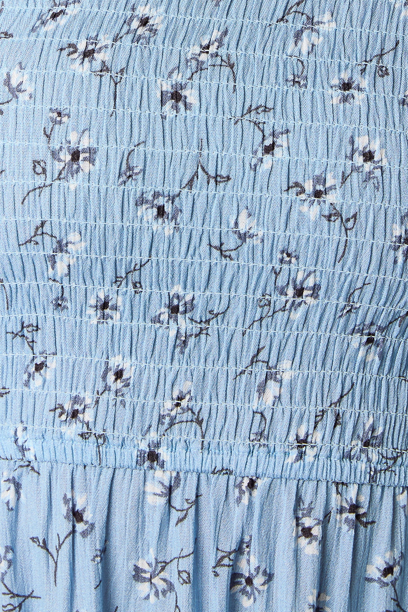 Dusty Blue Floral Smocked Off-Shoulder Dress - Image 4