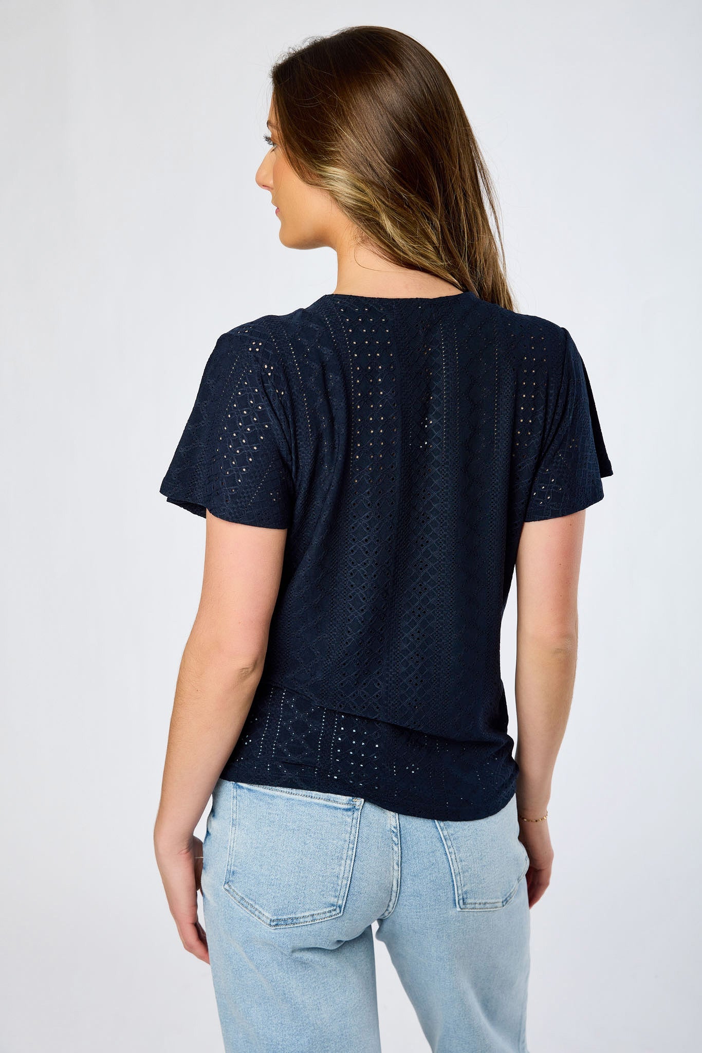 Eyelet-Knit Short-Sleeve Tie-Front Top - Image 4