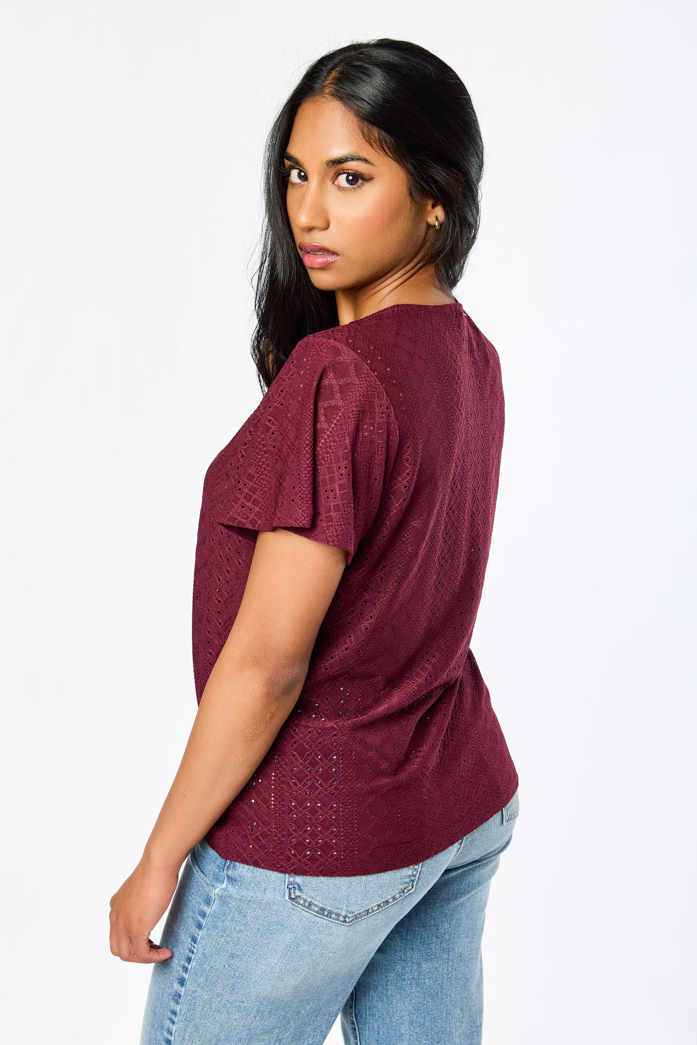 Eyelet-Knit Short-Sleeve Tie-Front Top - Image 6
