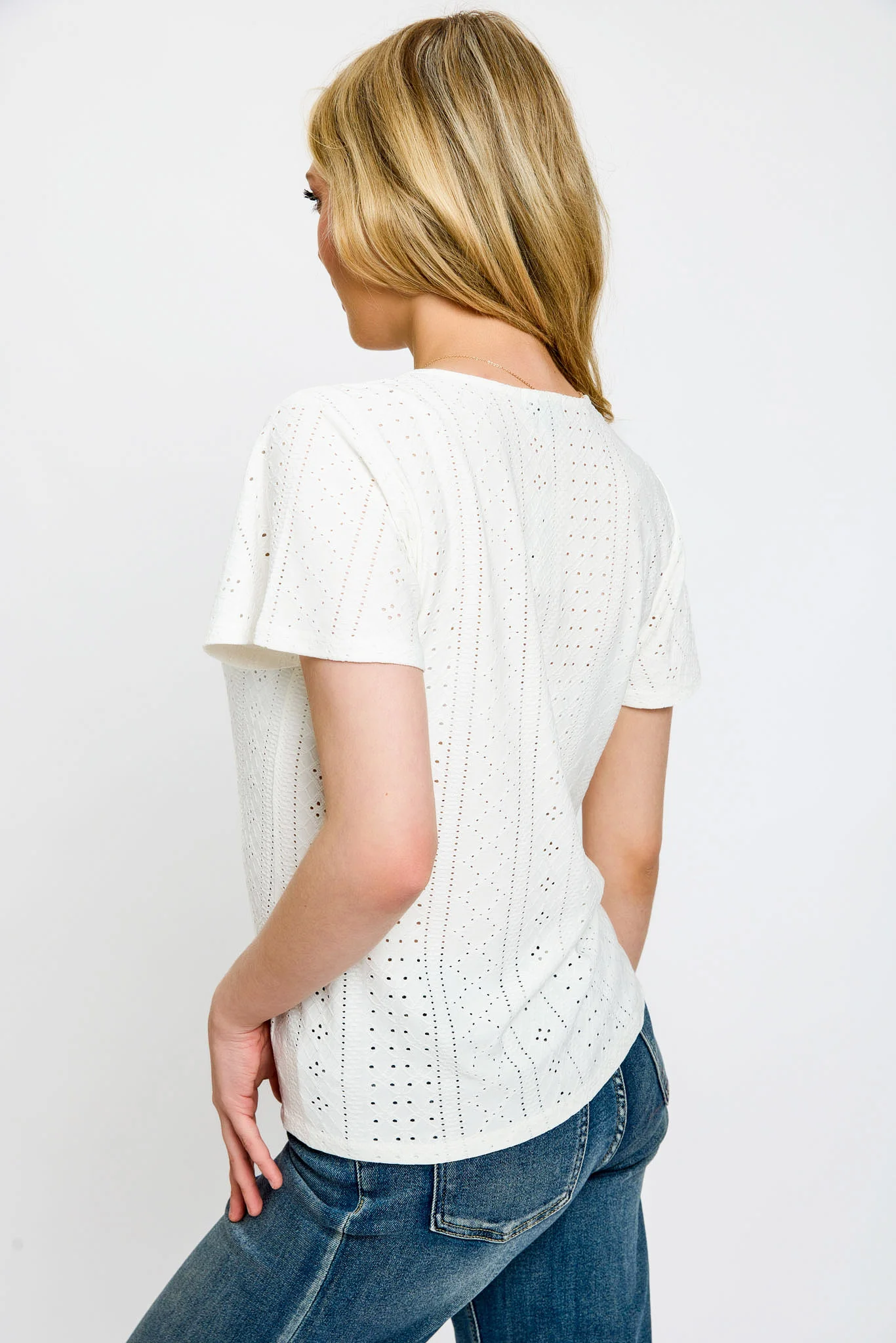 Eyelet-Knit Short-Sleeve Tie-Front Top - Image 8