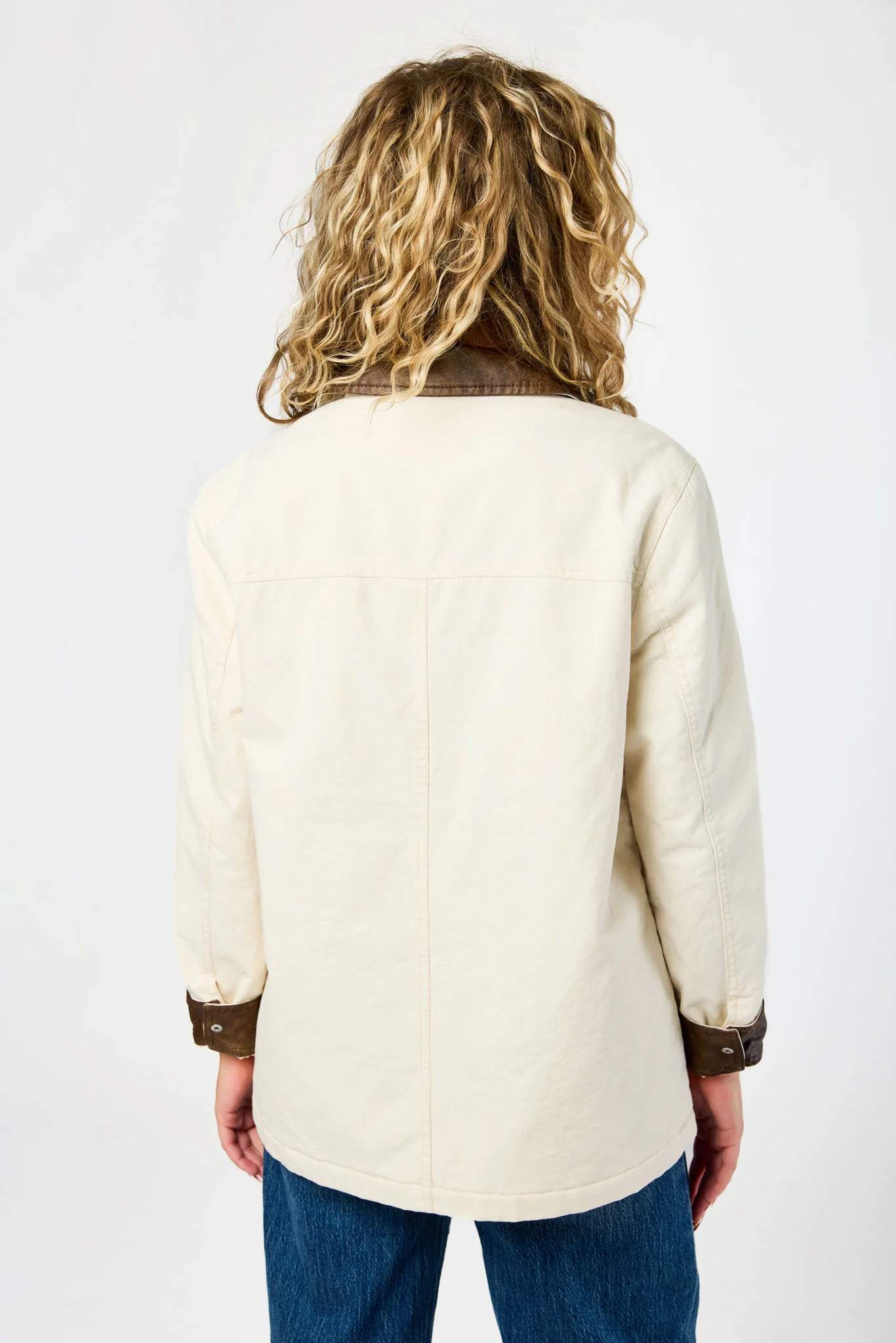 Faux-Leather Collar Canvas Barn Jacket - Image 3