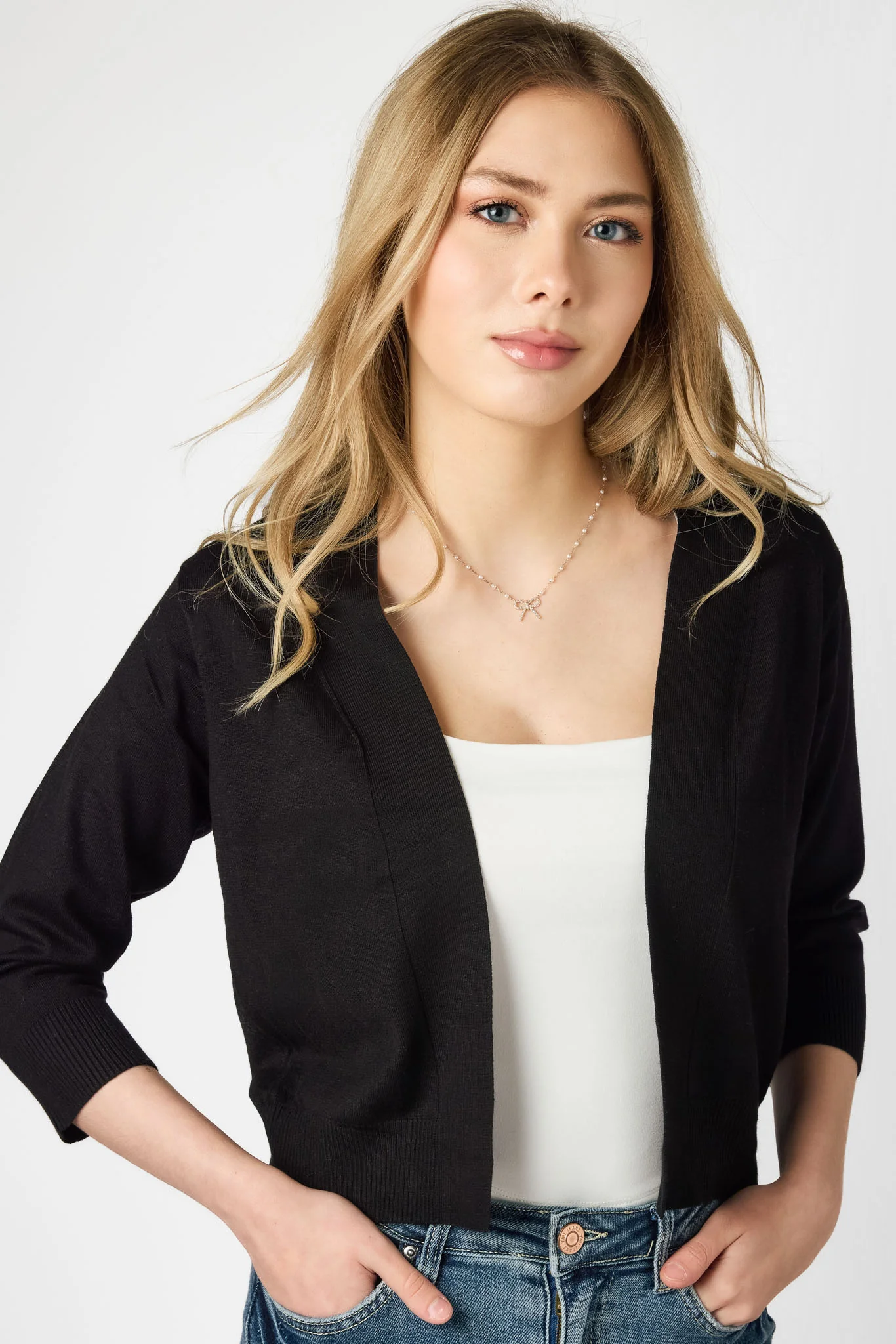 Fine Gauge 3/4 Sleeve Cardigan - Image 3