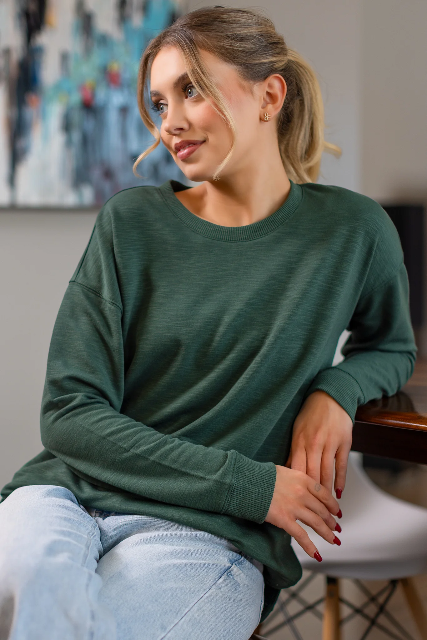 Fleece Sweatshirt with Side Slits - Image 10