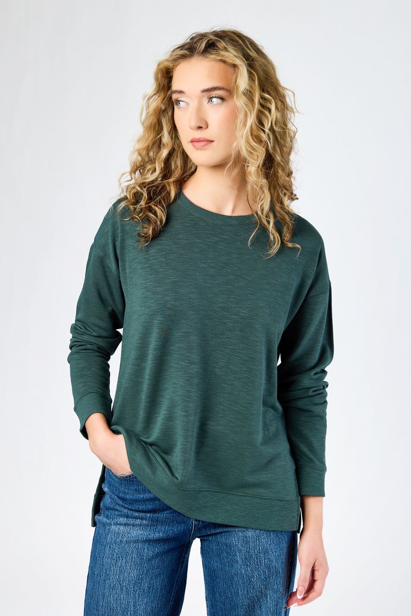Fleece Sweatshirt with Side Slits - Image 4