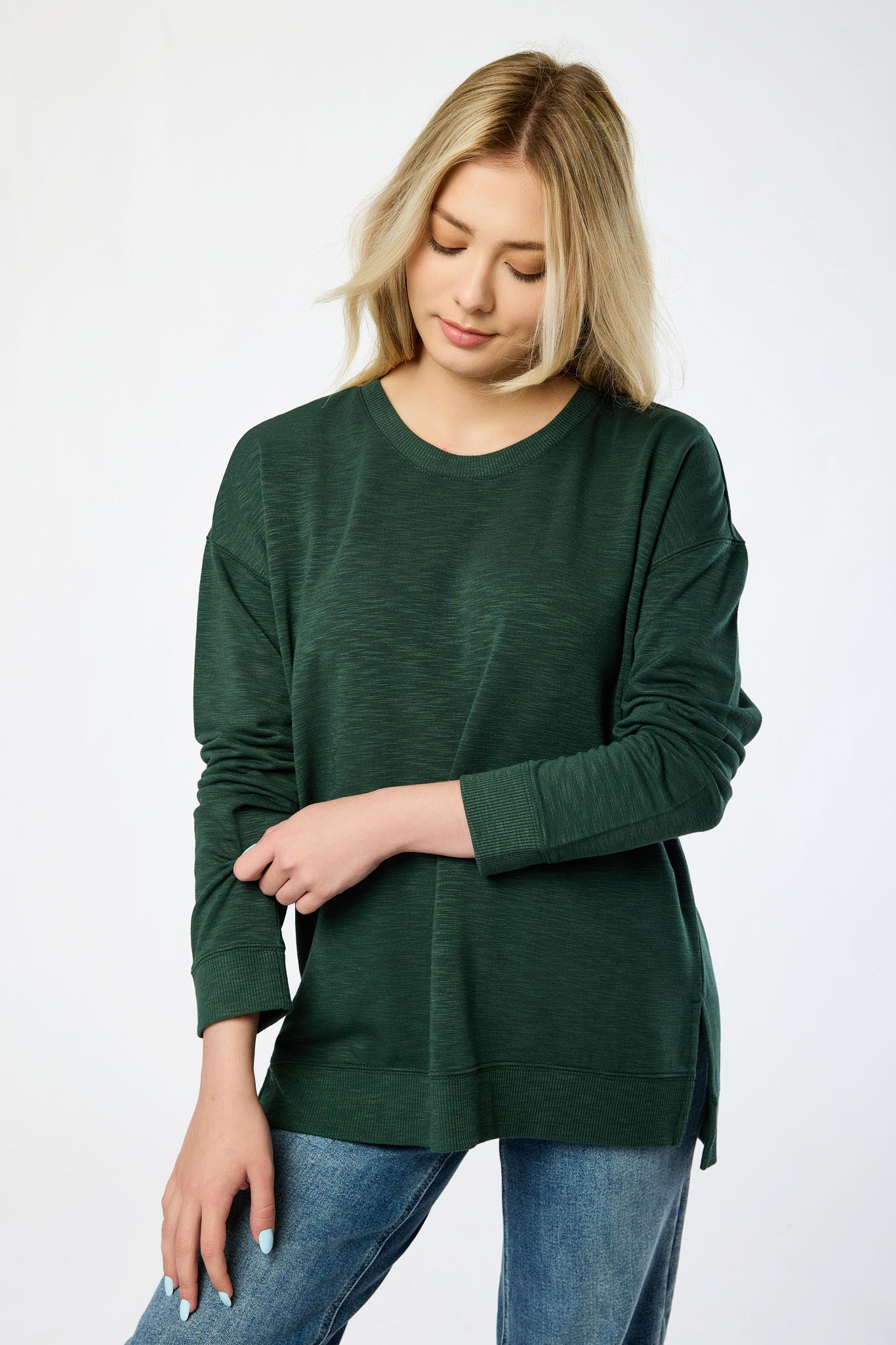 Fleece Sweatshirt with Side Slits - Image 8