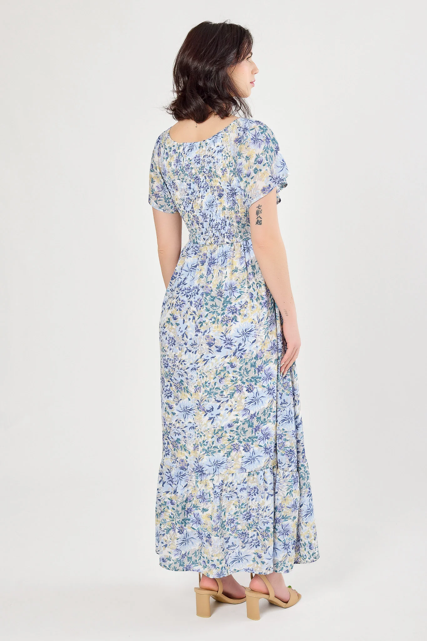 Floral Flutter-Sleeve V-Neck Maxi Dress with Smocked Bust - Image 2