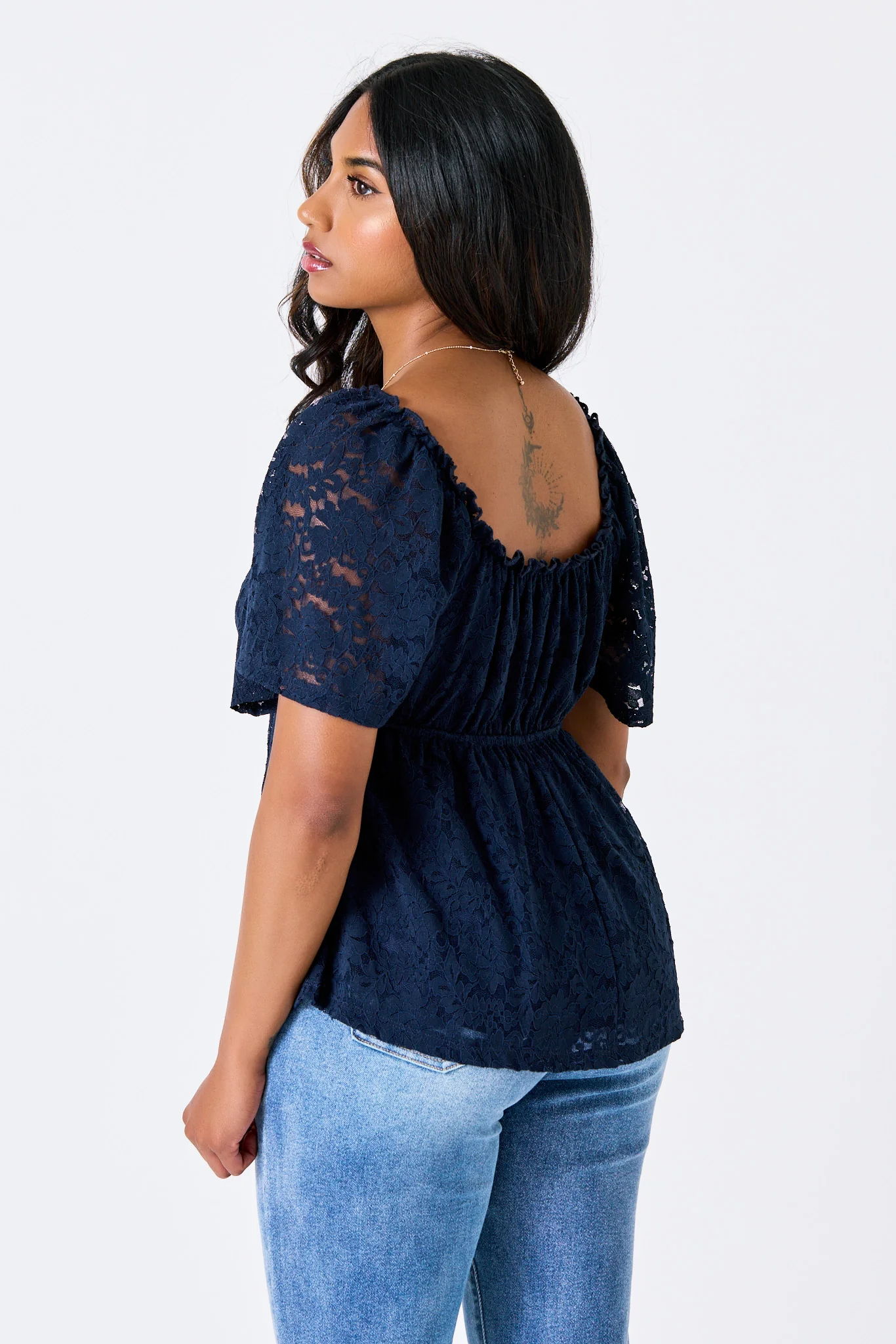 Floral Lace Flutter-Sleeve Babydoll Top - Image 4