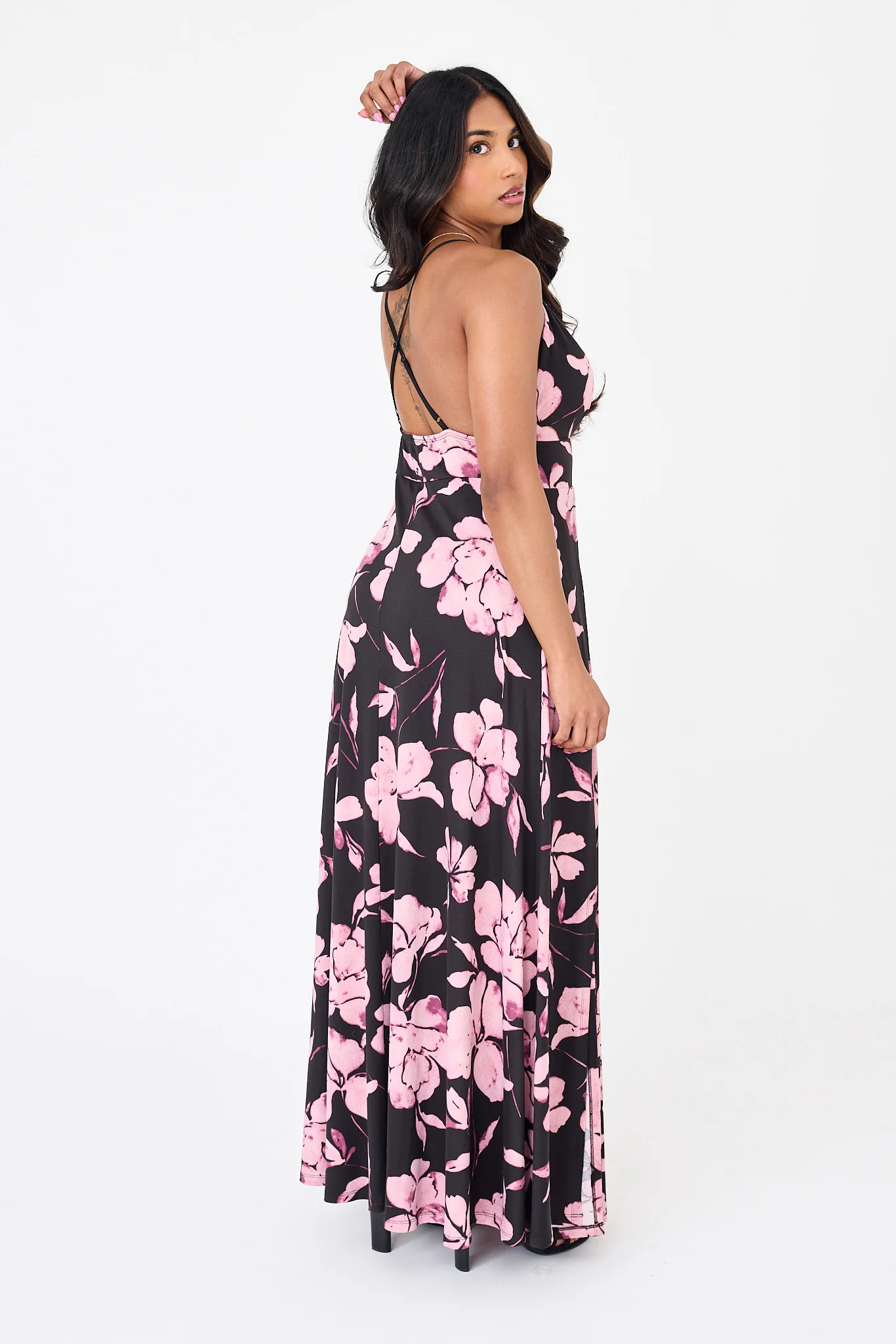 Floral Maxi Dress with Side Slits and Shorts - Image 2