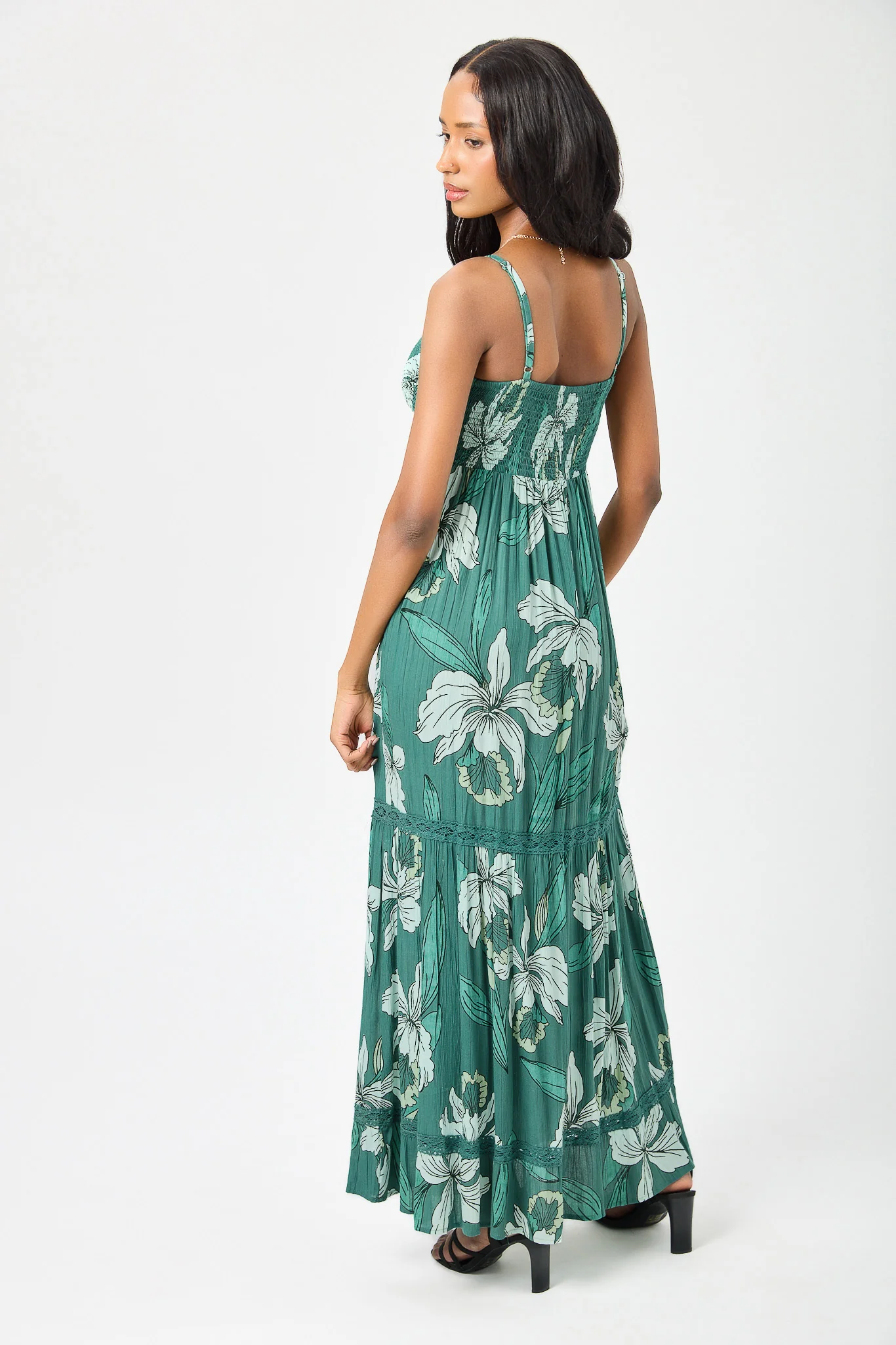Floral Smocked Maxi Dress with Crochet Trim - Image 2