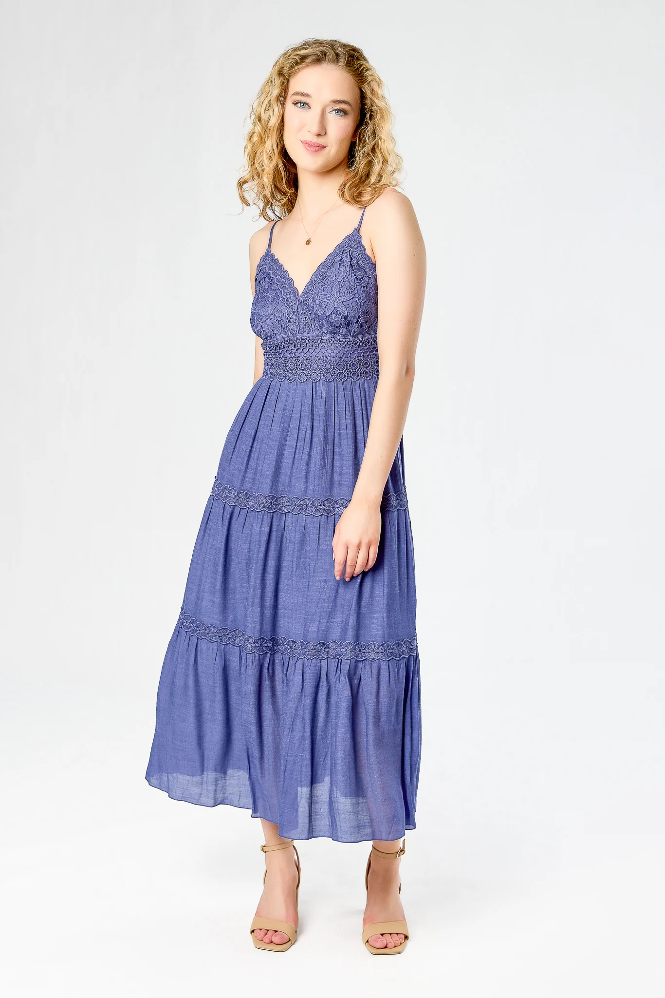 Gauze Maxi Tiered Dress with Crochet Bodice - Image 4