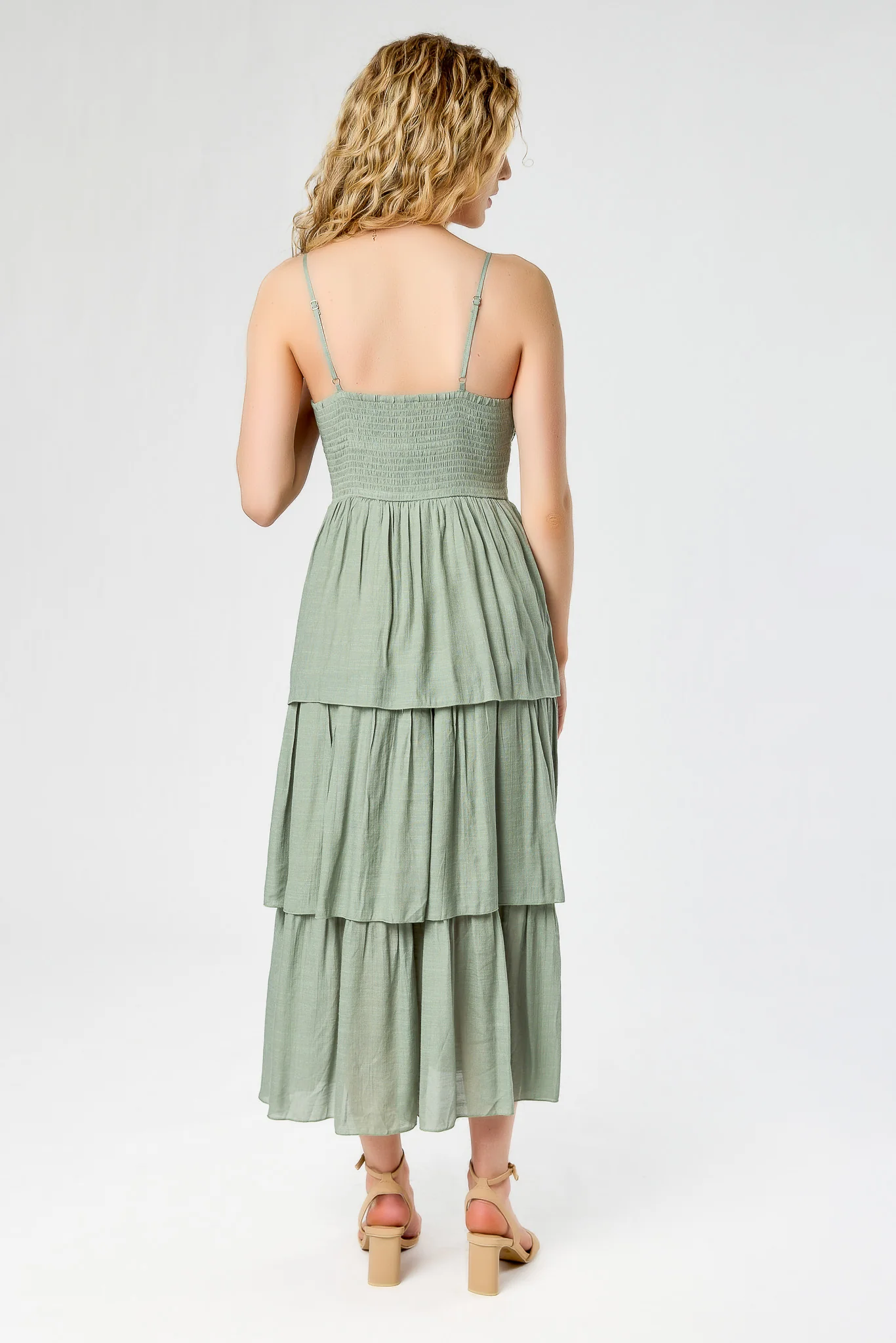Gauze Spaghetti Strap V-Neck Maxi Dress with Crochet Bodice and Tiered Skirt - Image 2