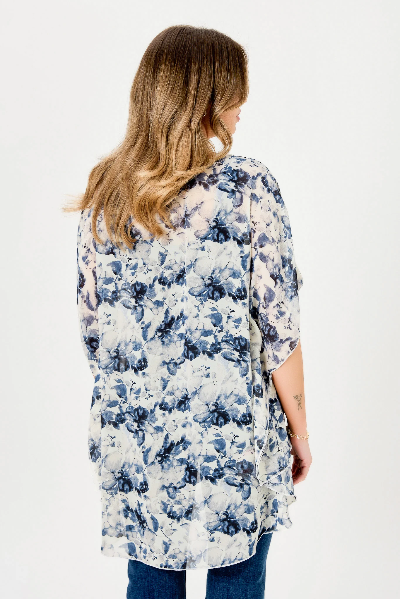 Ivory/Blue Floral Chiffon Kimono - Image 2