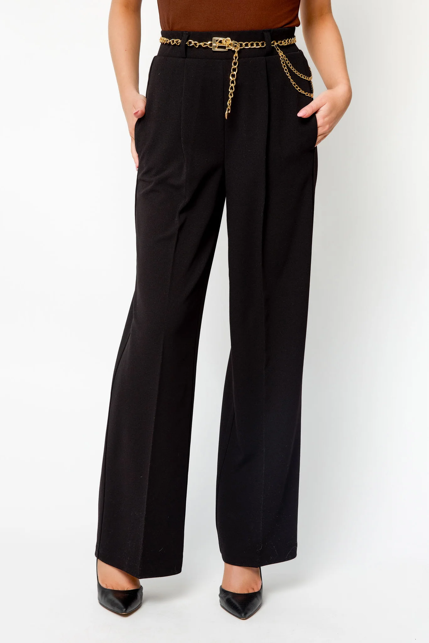 Knit Crepe High-Rise Pant with Chain-Belt - Image 4