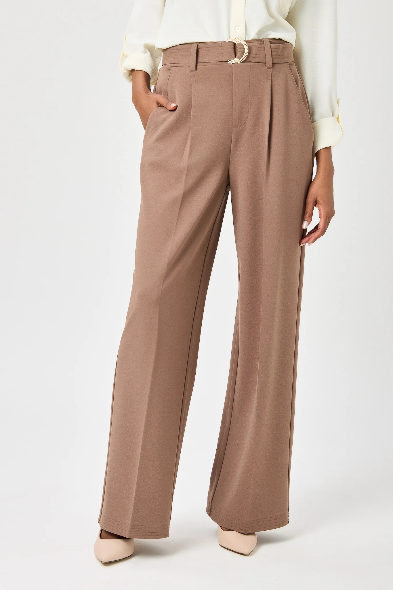 Knit Crepe Wide-Leg Pant with D-Ring Belt - Image 3