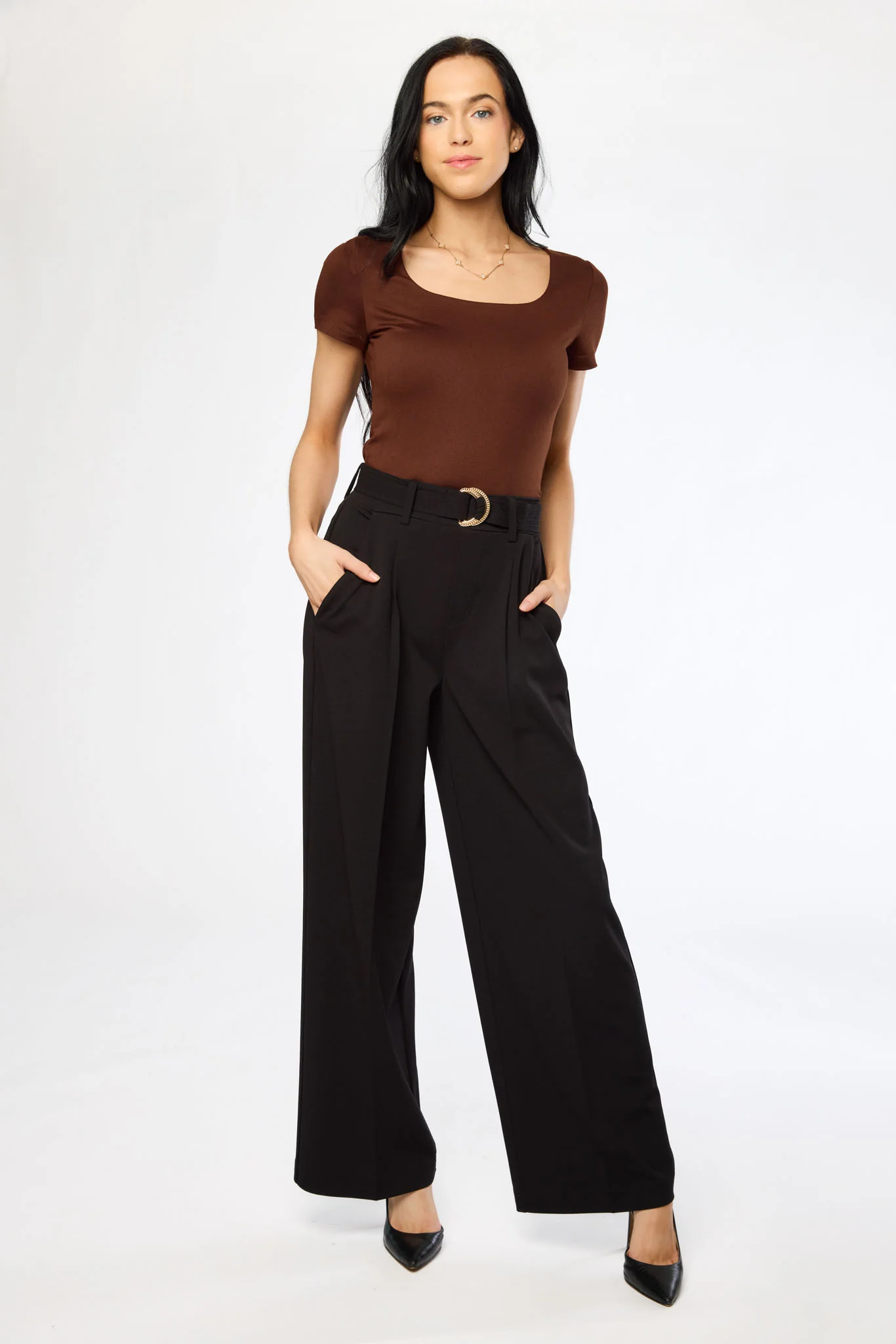 Knit Crepe Wide-Leg Pant with D-Ring Belt - Image 4