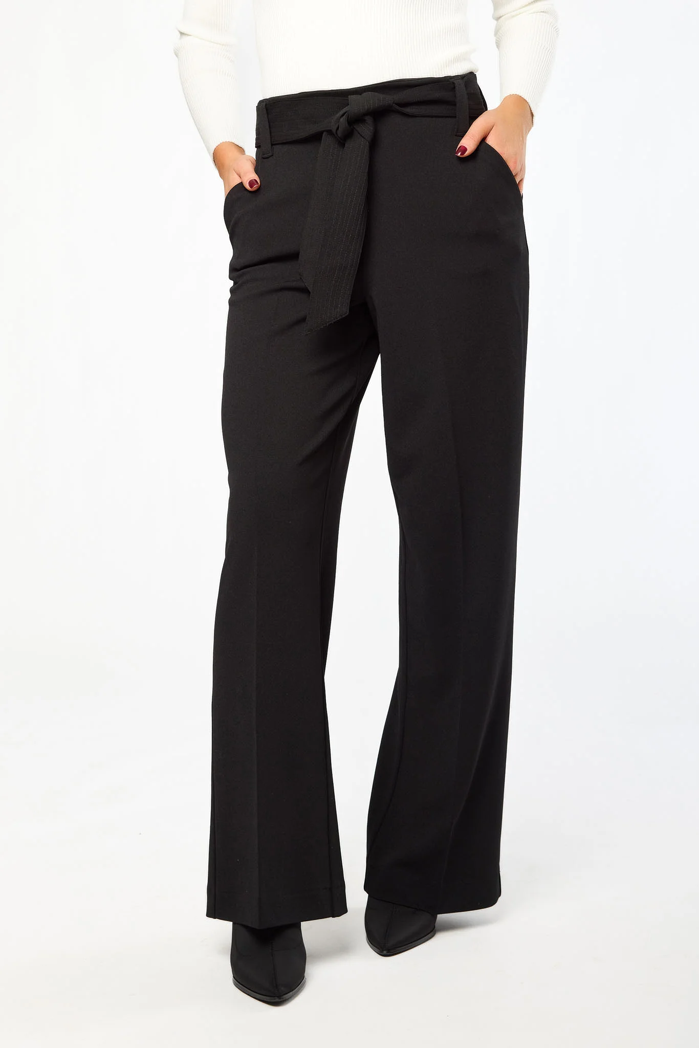 Knit Crepe Wide Leg Pant with Tie-Belt - Image 3