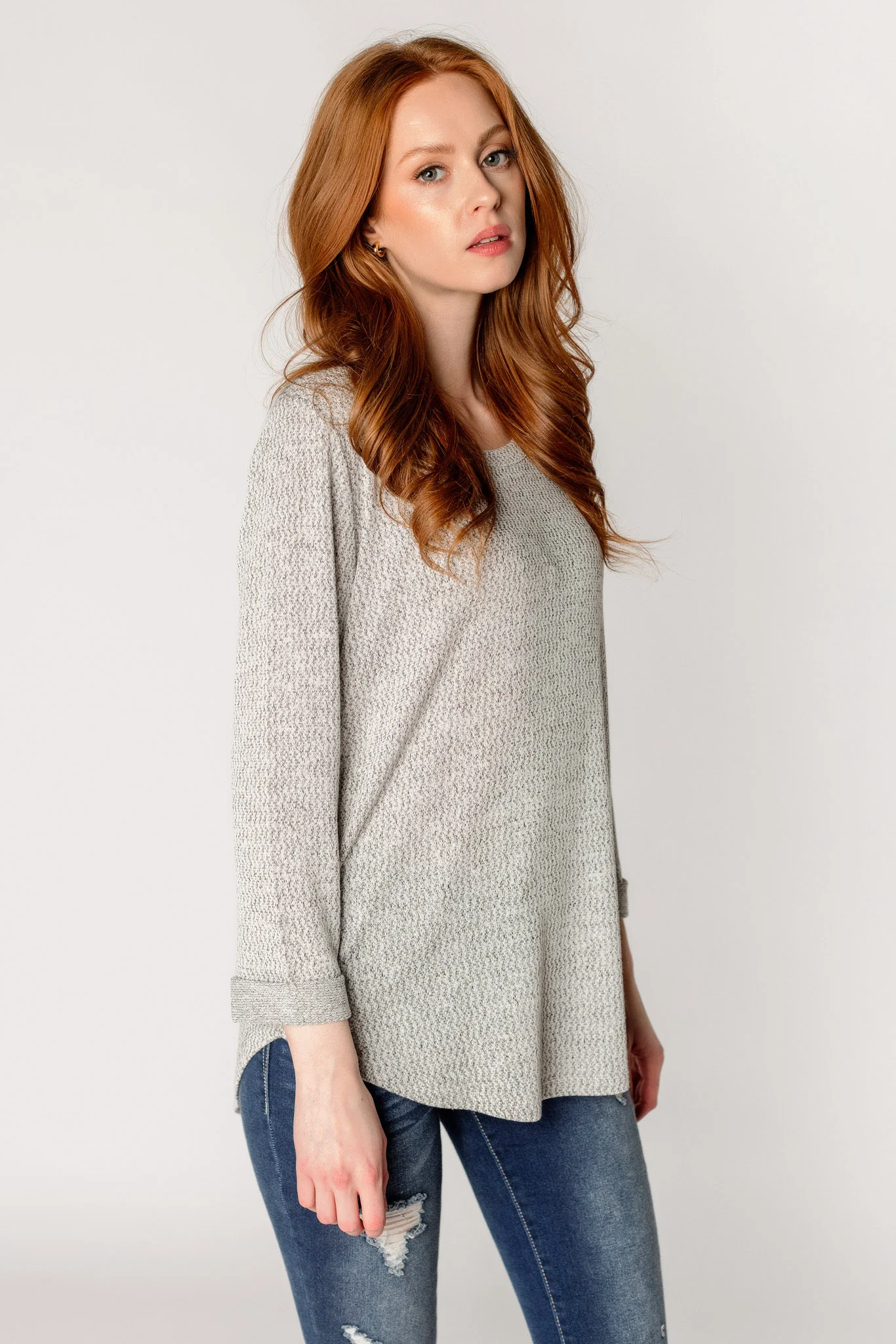 Knitted 3/4 Sleeve Scoopneck Sweater - Image 3