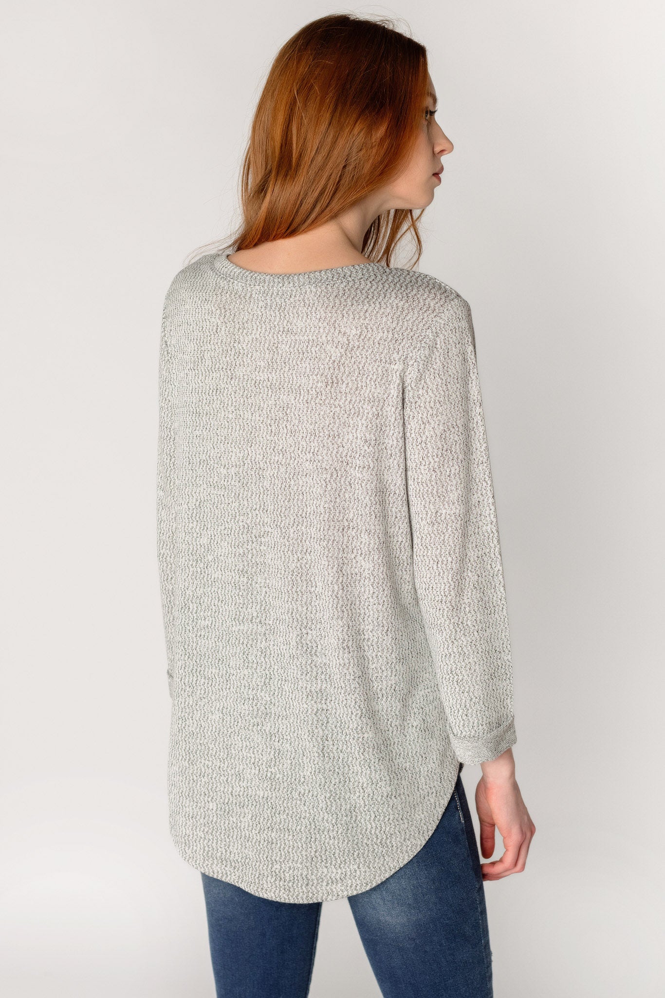 Knitted 3/4 Sleeve Scoopneck Sweater - Image 4