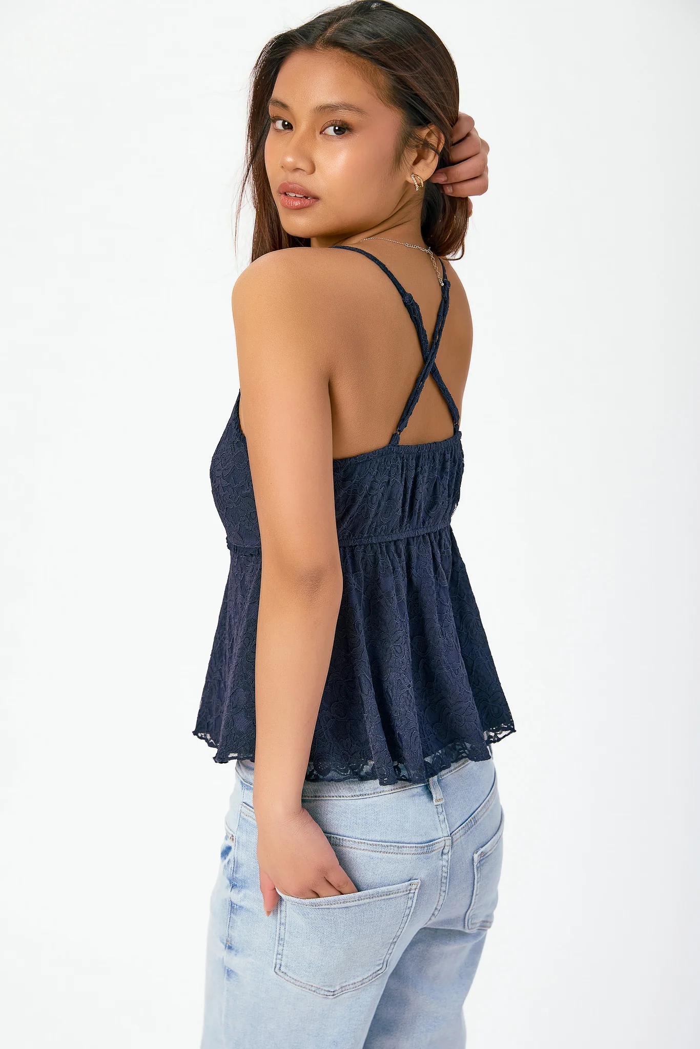 Lace V-Neck Spaghetti Strap Babydoll Top - Image 5