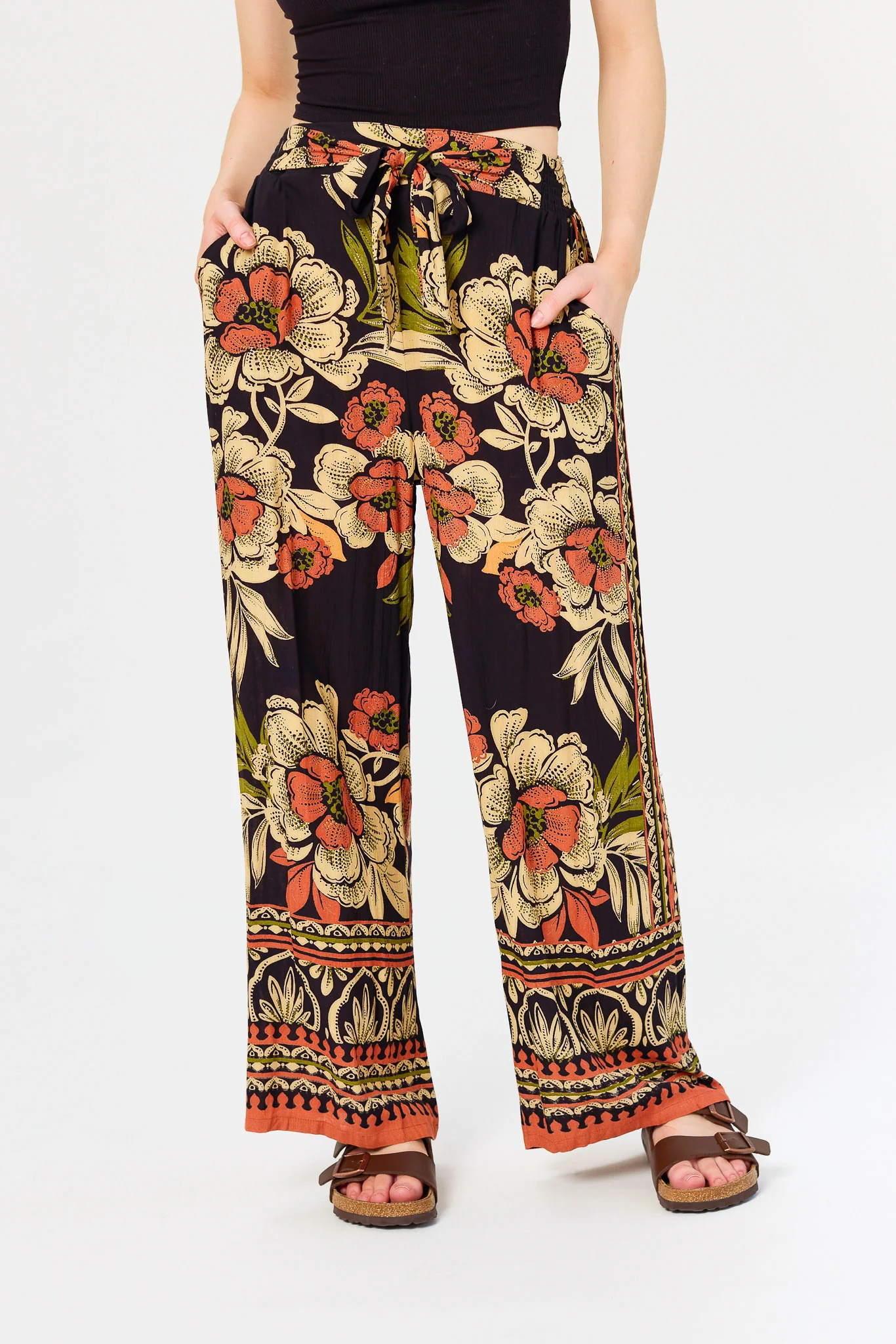Large Floral Palazzo Pant with Tie-Belt - Image 3