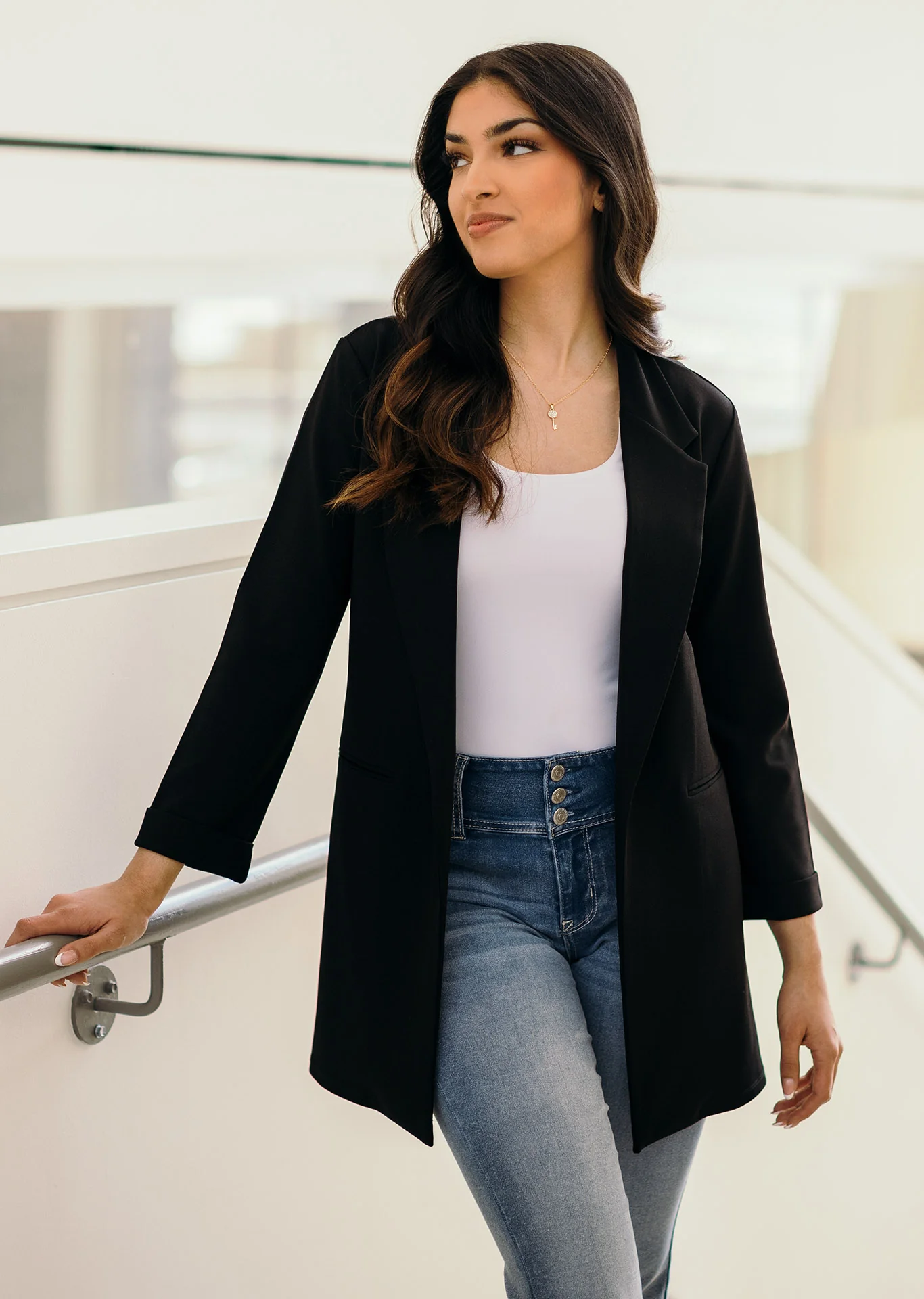 Longline Blazer with Roll-Up Sleeves - Image 4