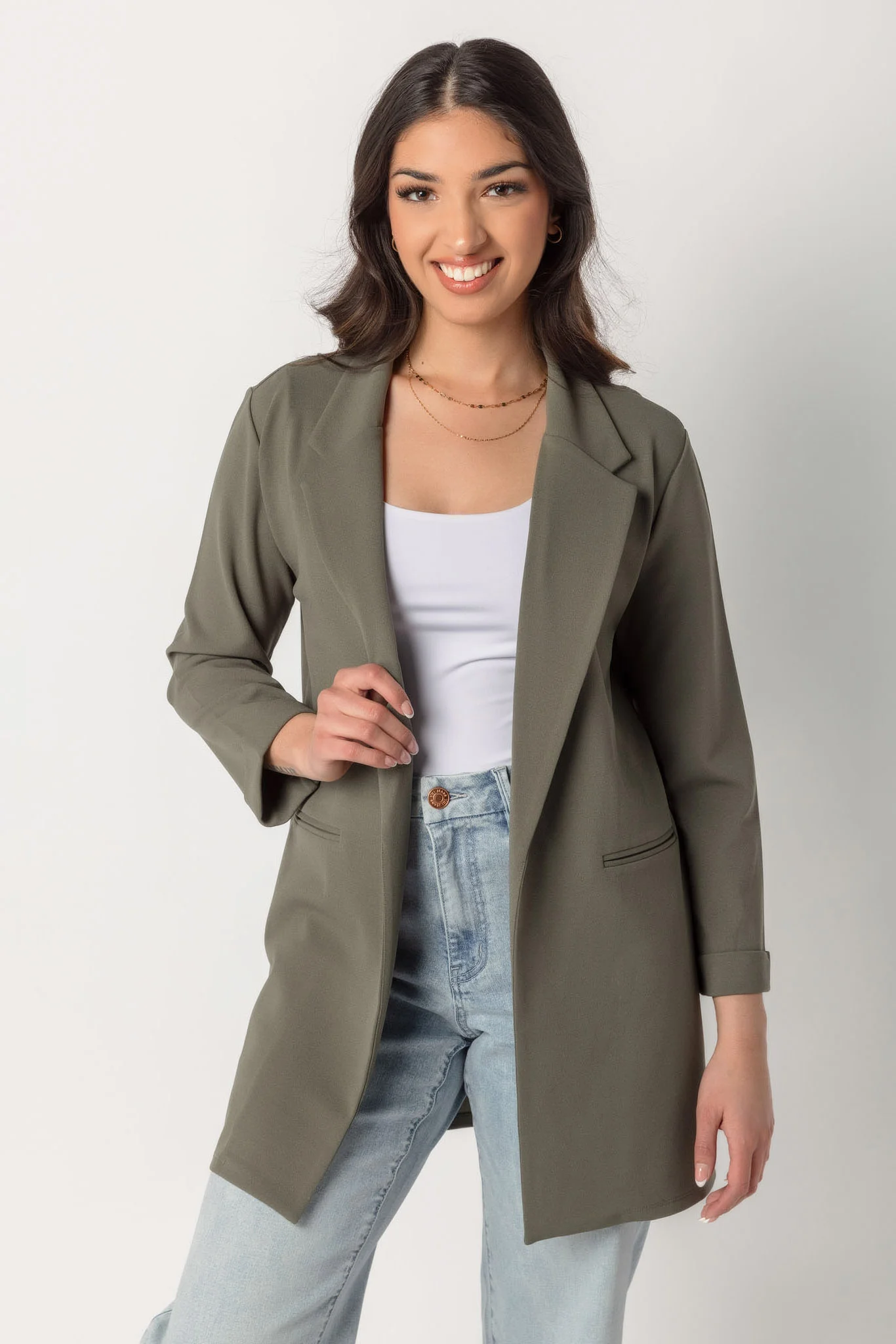 Longline Blazer with Roll-Up Sleeves - Image 7