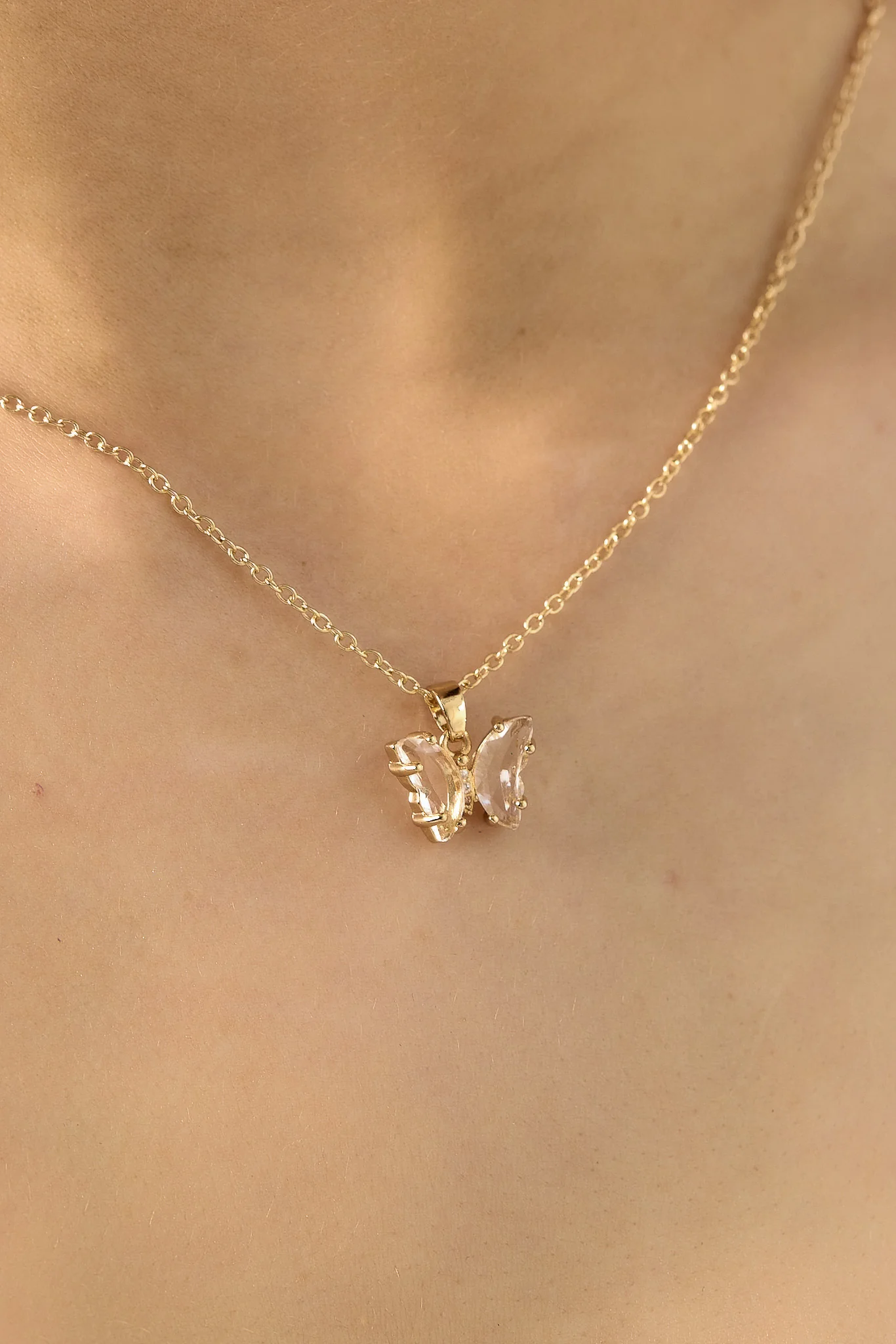 Necklace with Clear Glass Butterfly Pendant - Image 2