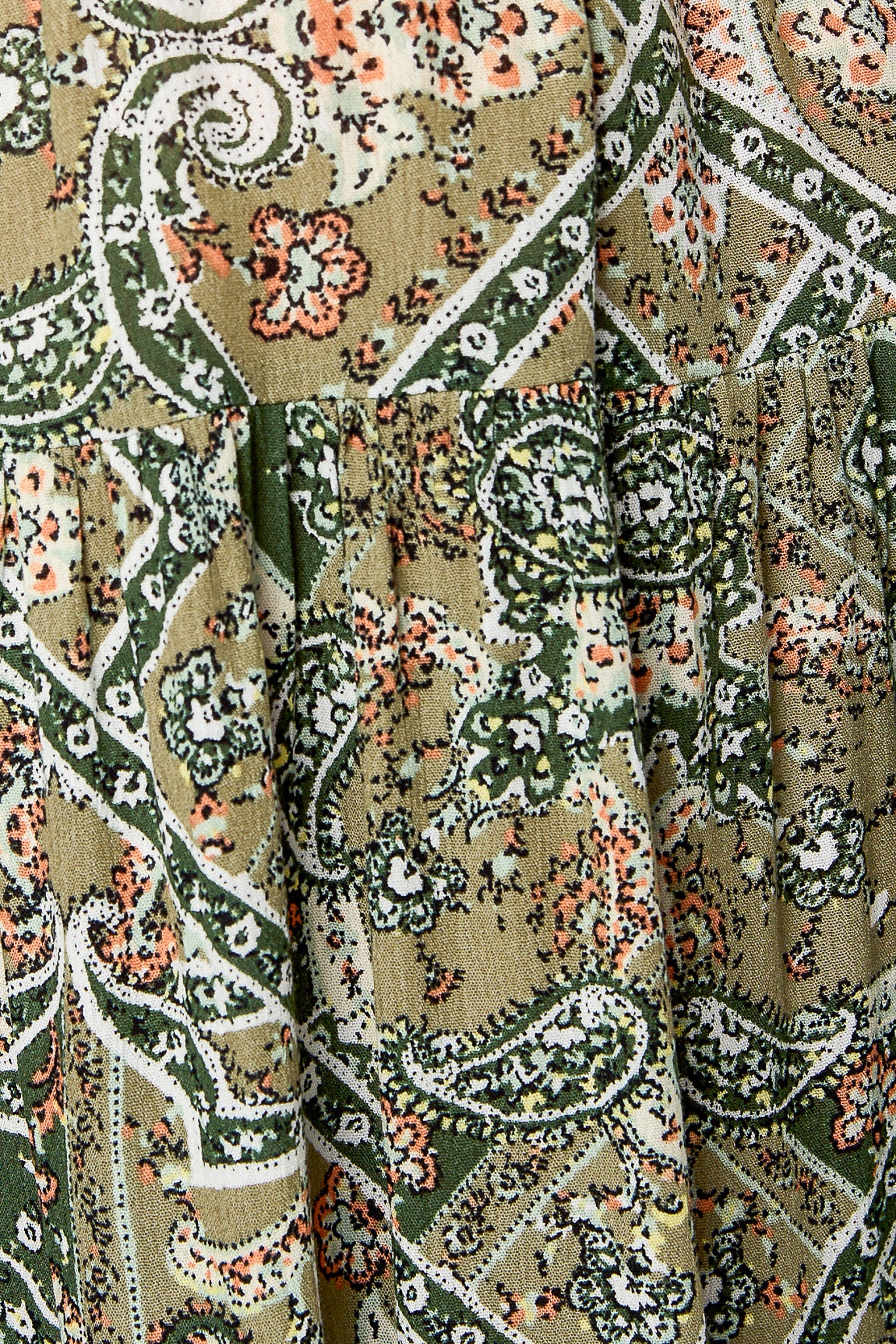 Olive Combo Patchwork Rayon Gauze Tiered Maxi Skirt - Image 4