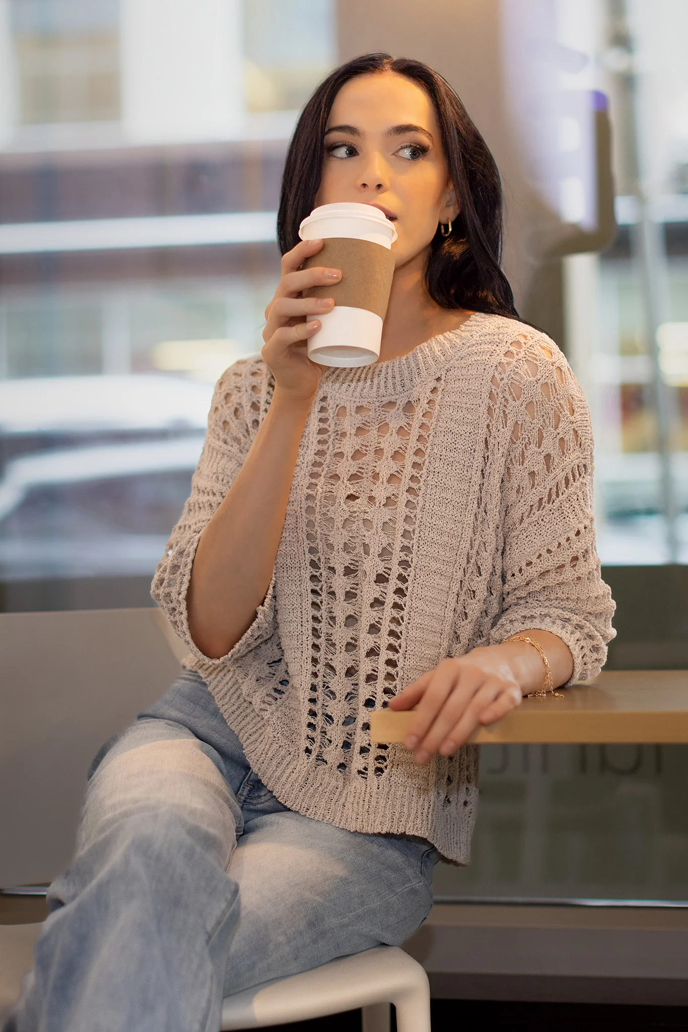 Open Knit Boxy Sweater - Image 3