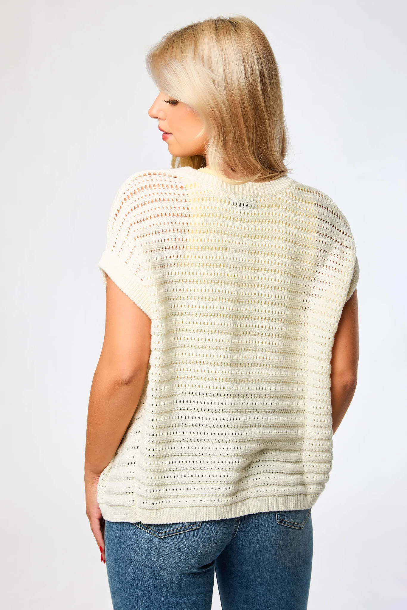 Openwork Cap Sleeve Open Cardigan - Image 4