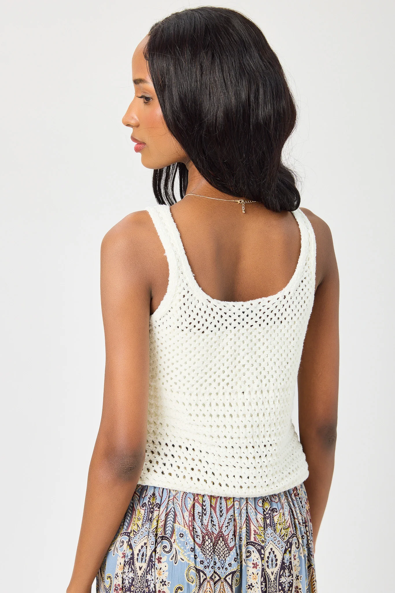 Openwork Lace-Up Sweater Tank - Image 3