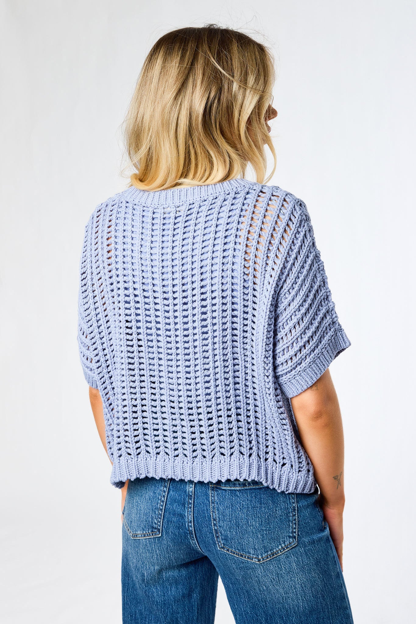 Oversized Openwork Short-Sleeve Sweater - Image 3