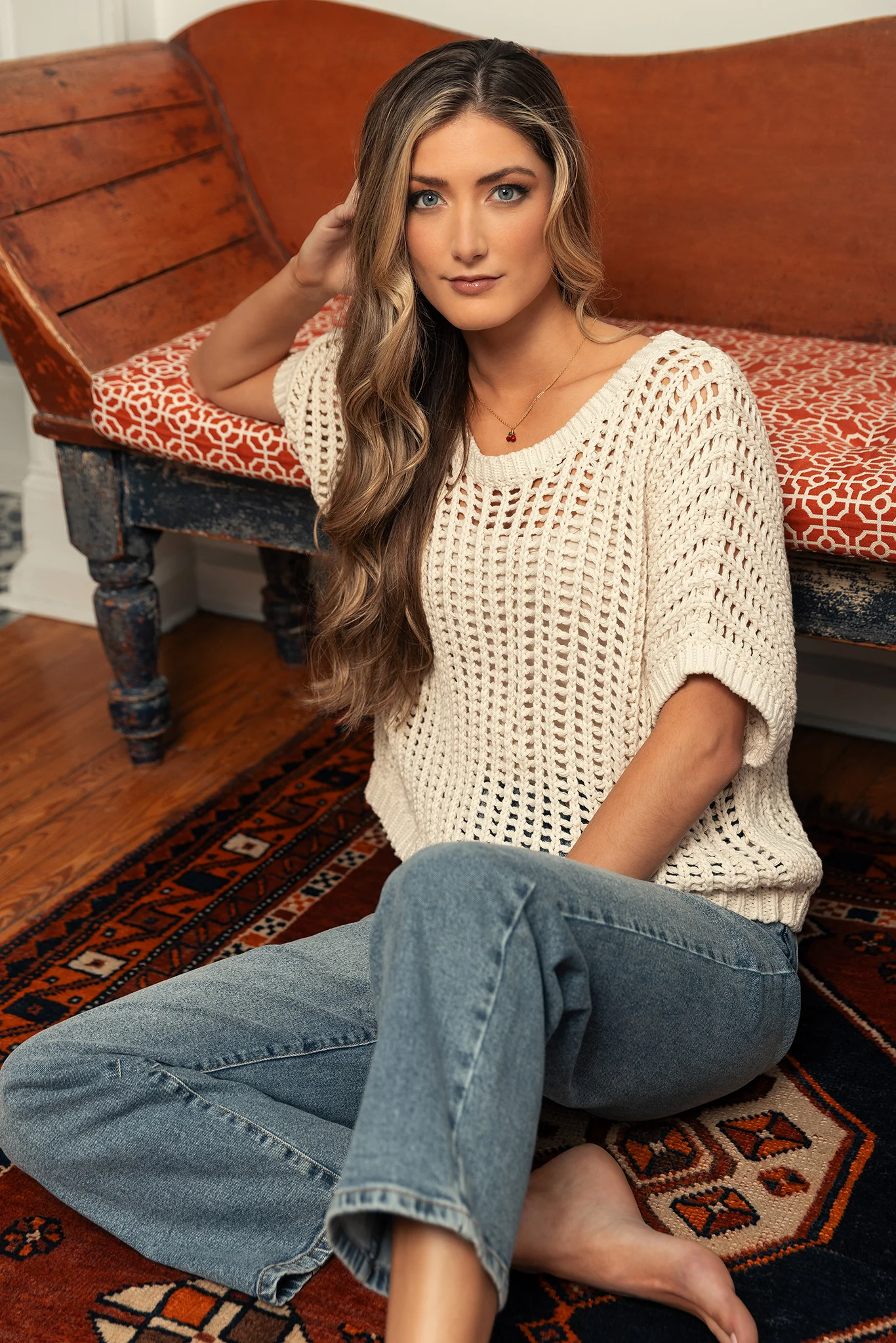 Oversized Openwork Short-Sleeve Sweater - Image 6