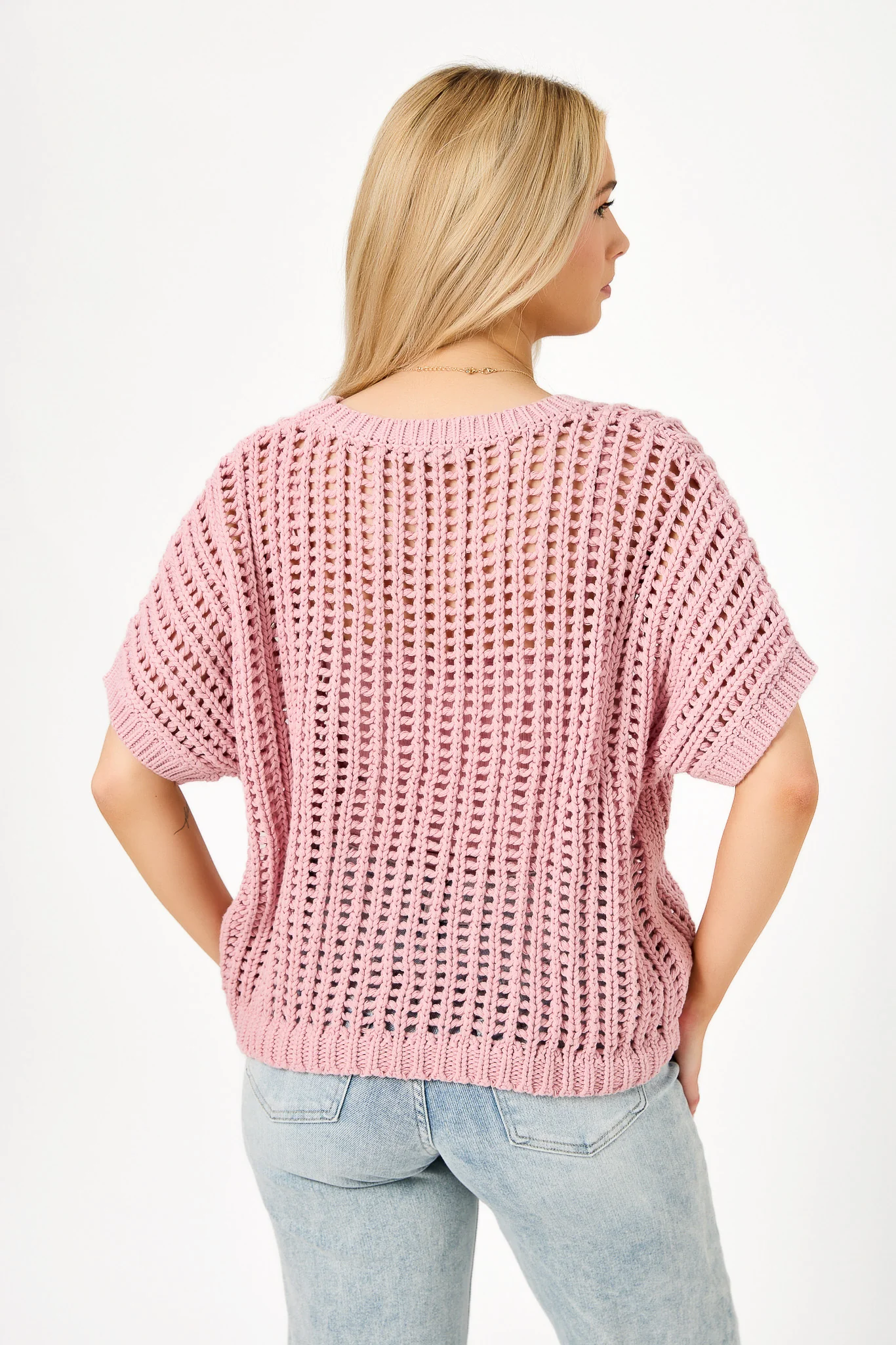 Oversized Openwork Short-Sleeve Sweater - Image 8