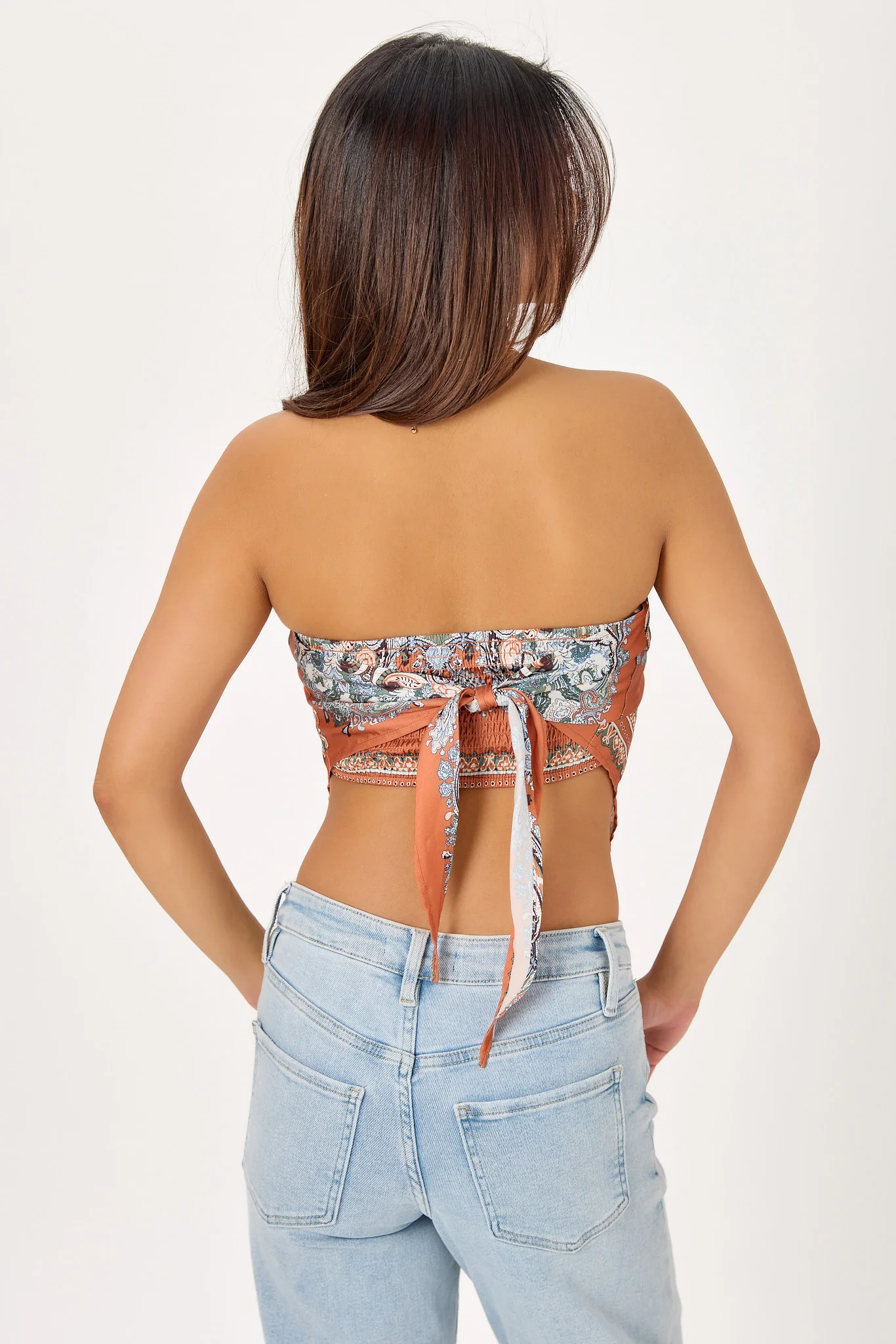 Paisley Satin Scarf Top with Tie-Back - Image 4