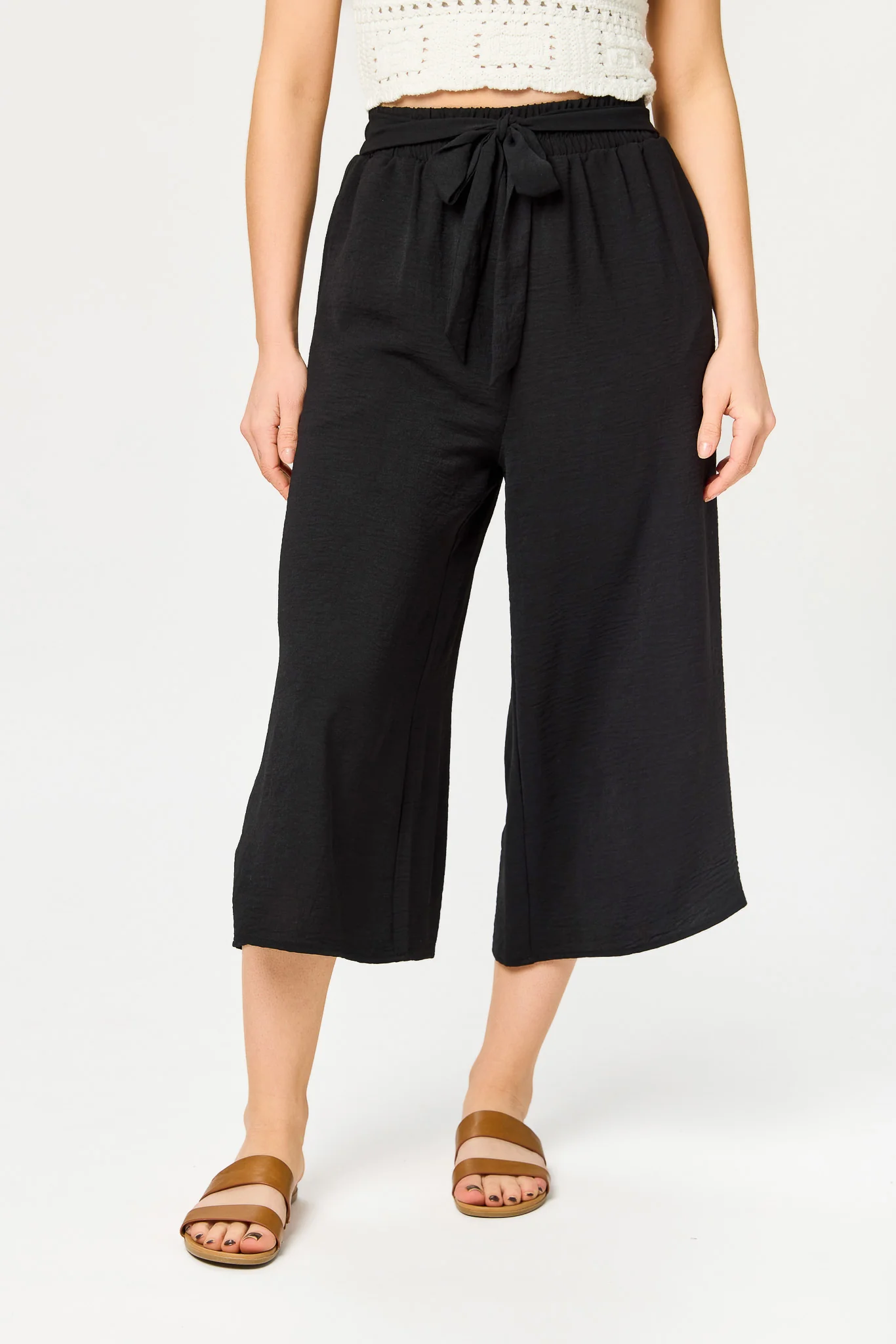 Paperbag Wide-Leg Cropped Pant with Tie-Belt - Image 3