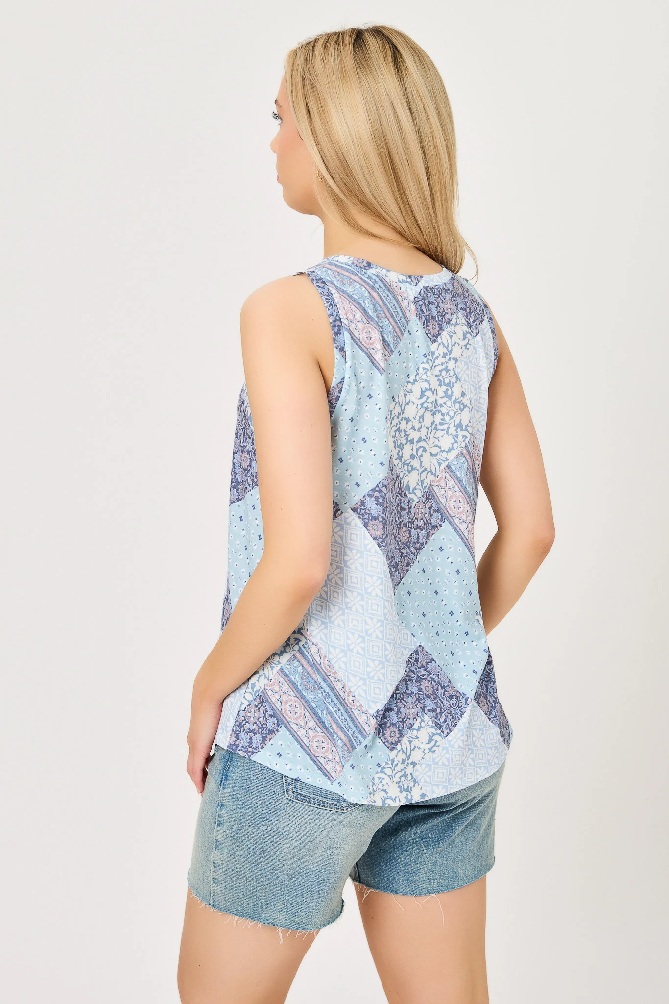 Patchwork Print Crew-Neck Jersey Swing Tank - Image 2