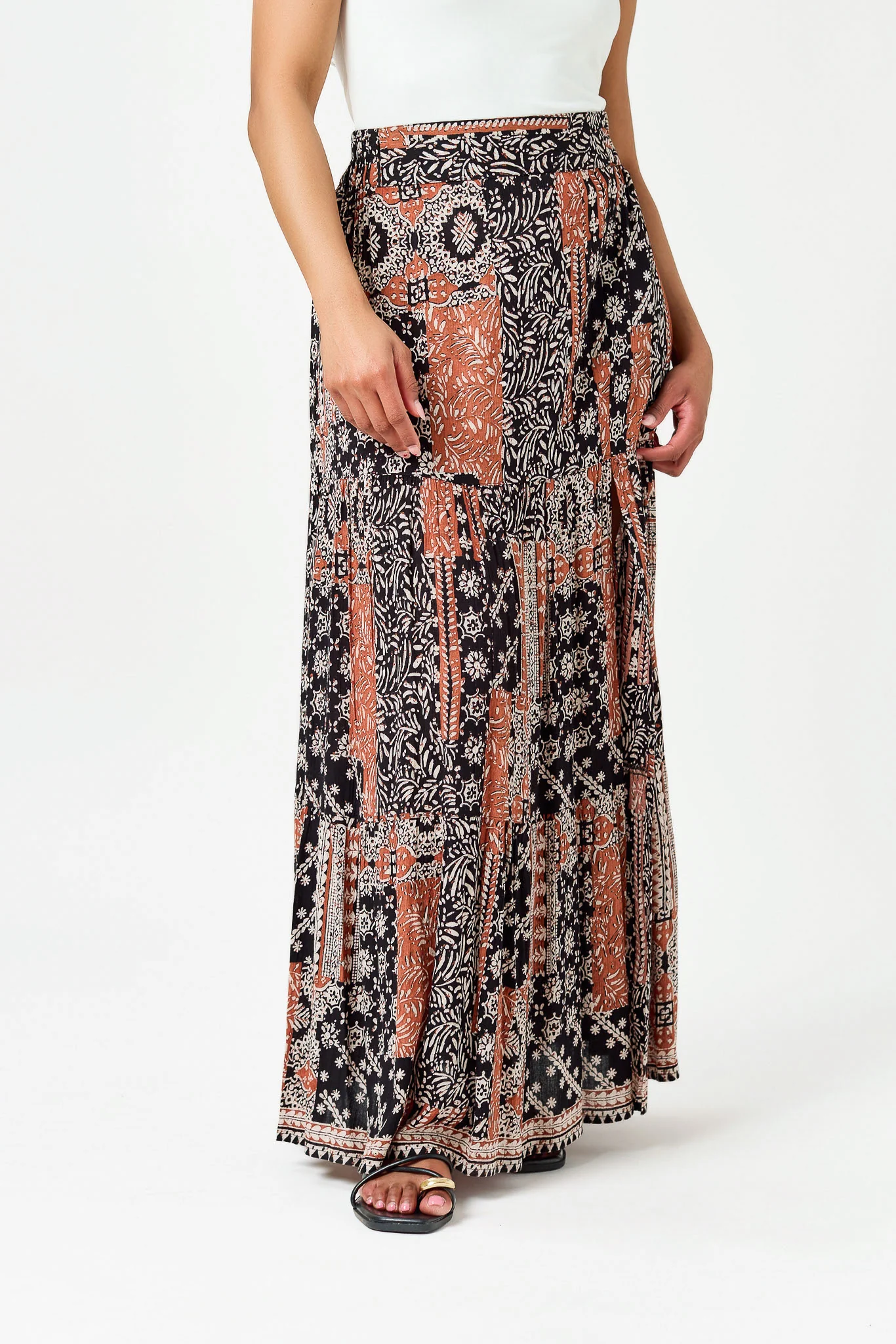 Patchwork Print Maxi Skirt with Slit - Image 3