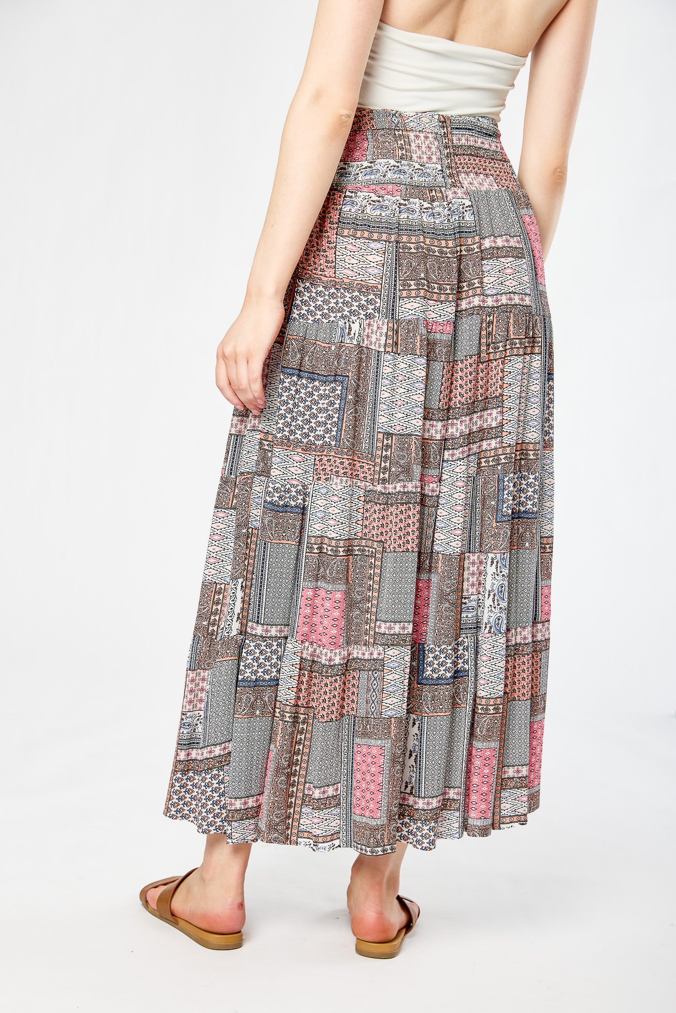 Patchwork Rayon Gauze Tiered Maxi Skirt - Image 2