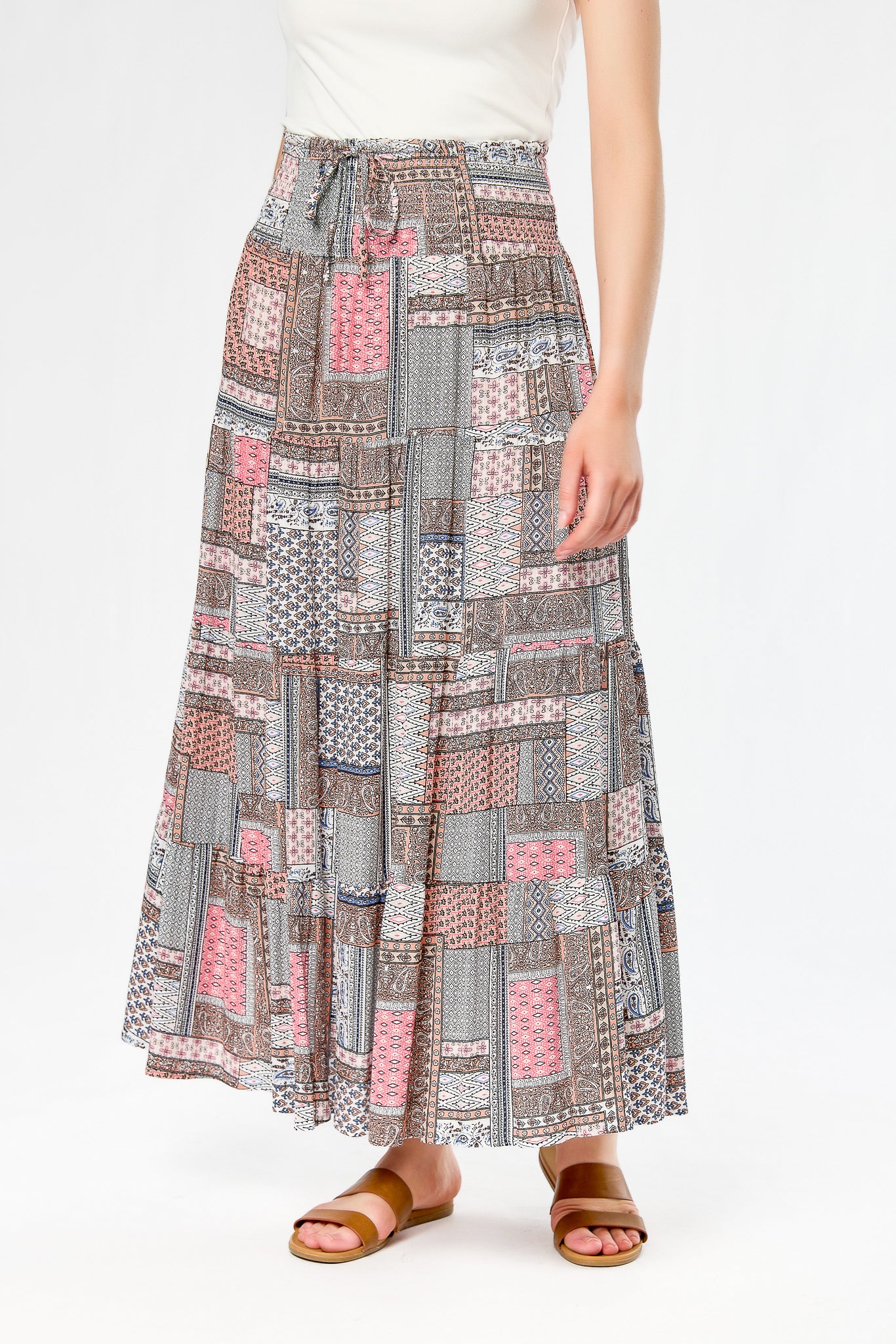 Patchwork Rayon Gauze Tiered Maxi Skirt - Image 3