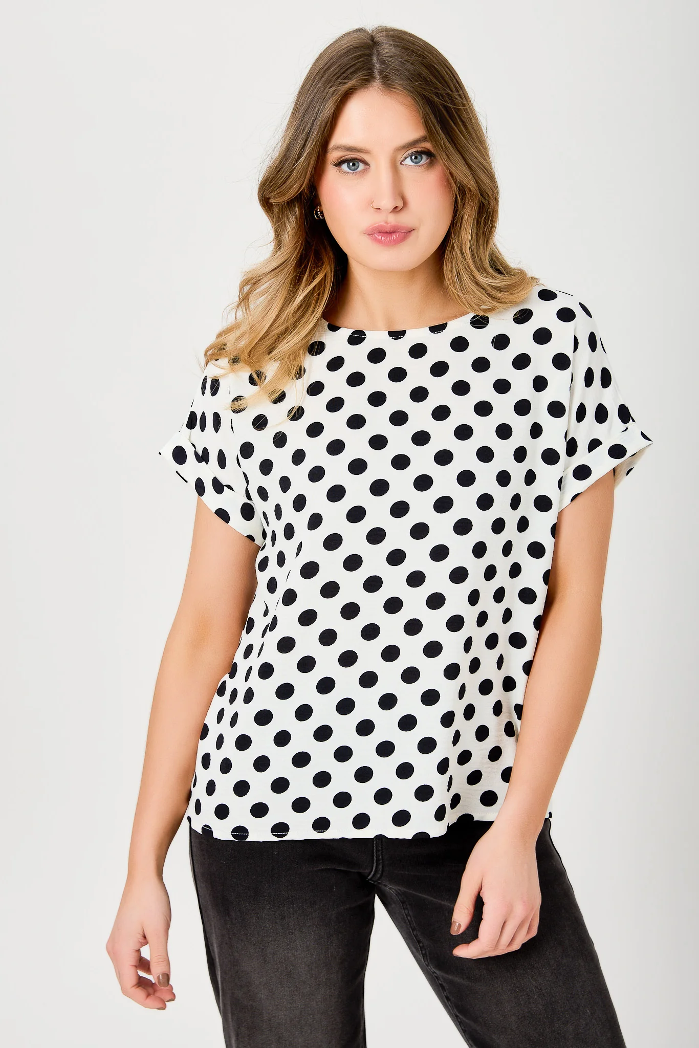 Polka Dot Airflow Short-Sleeve Blouse - Image 6