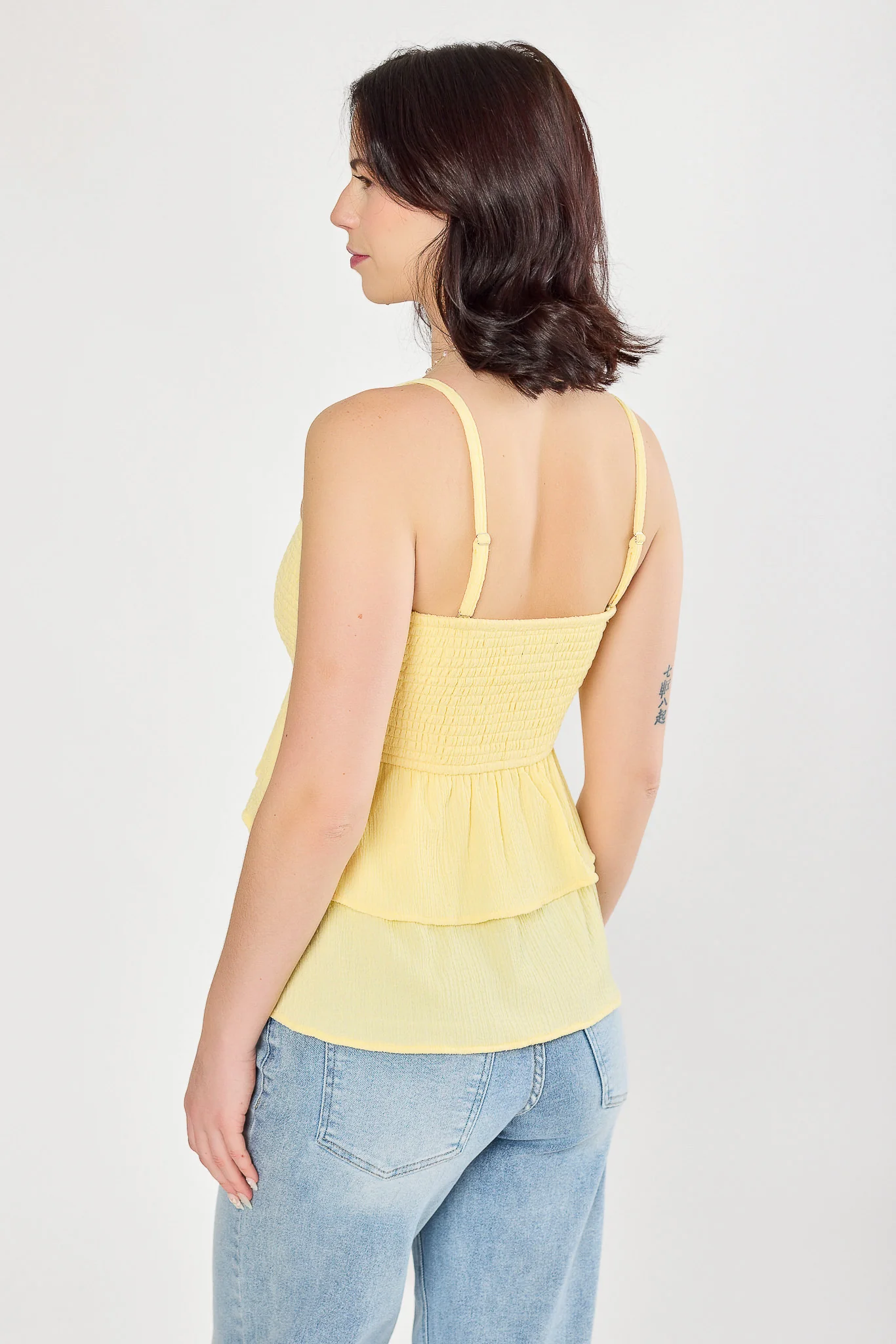 Pucker Knit Smocked Top with Tiered Hem - Image 2