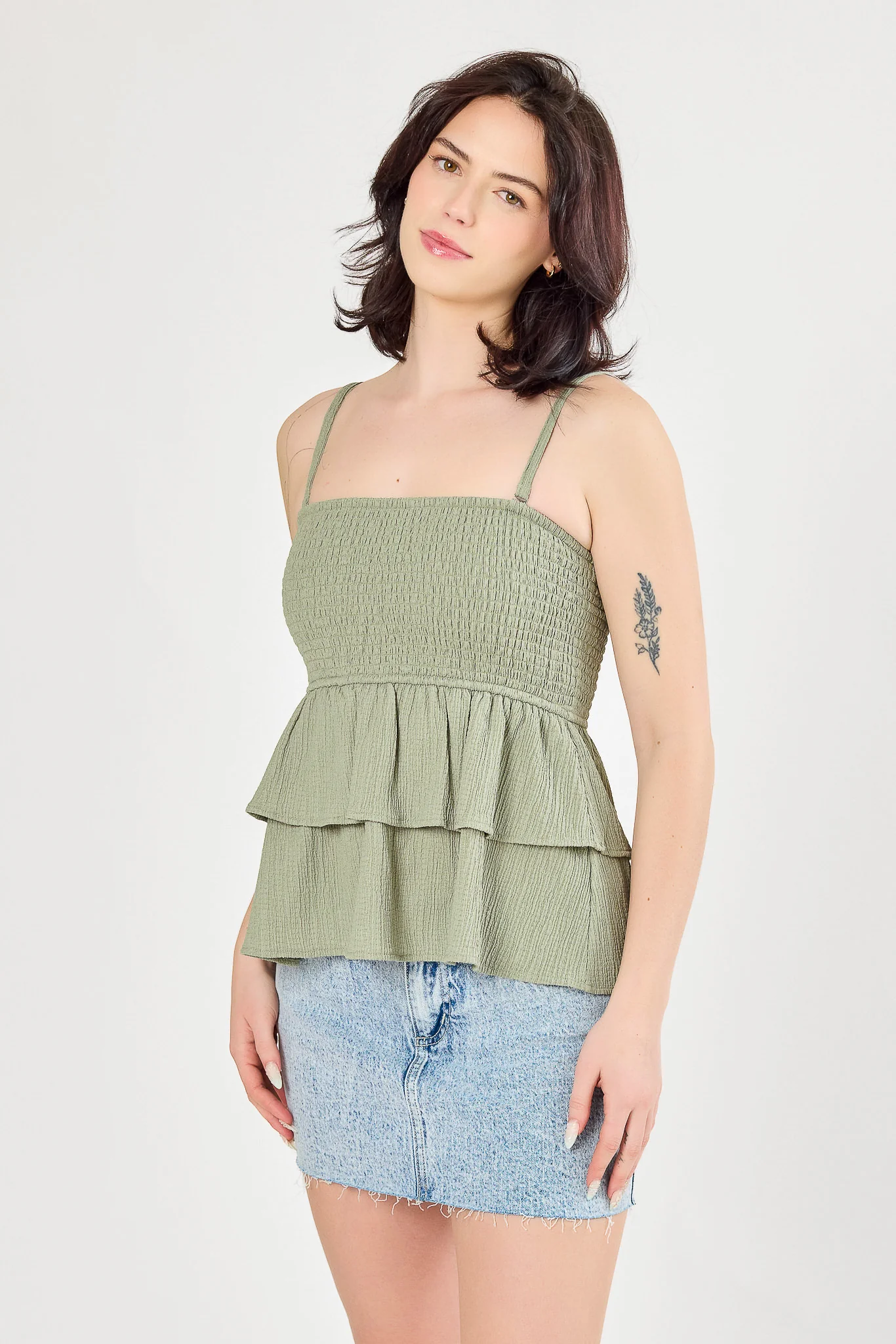 Pucker Knit Smocked Top with Tiered Hem - Image 5