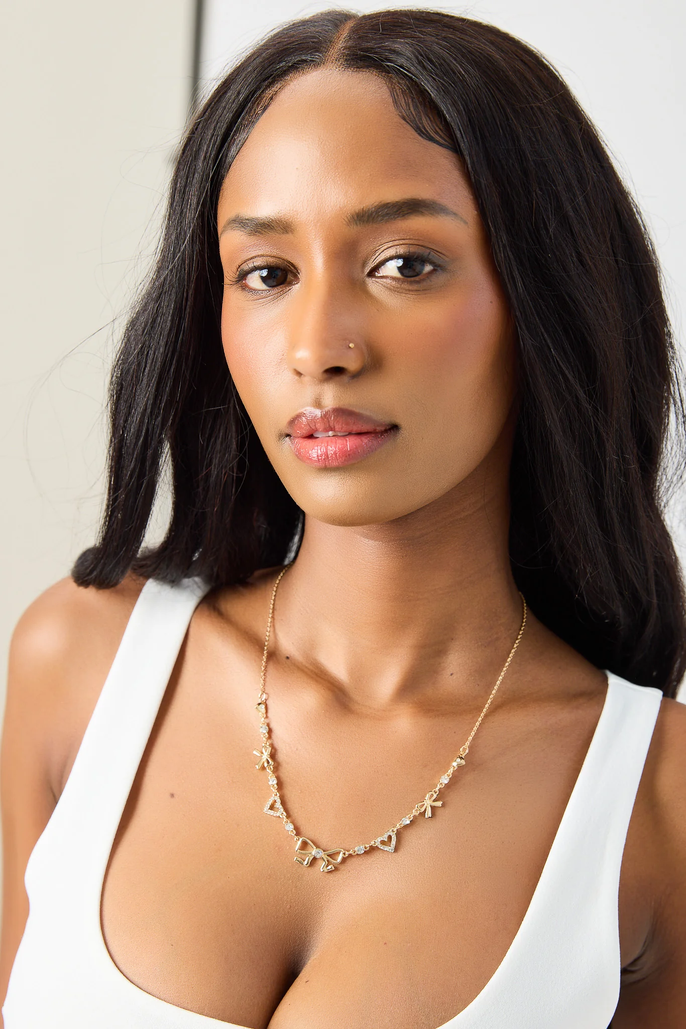 Rhinestone Bows and Hearts Necklace