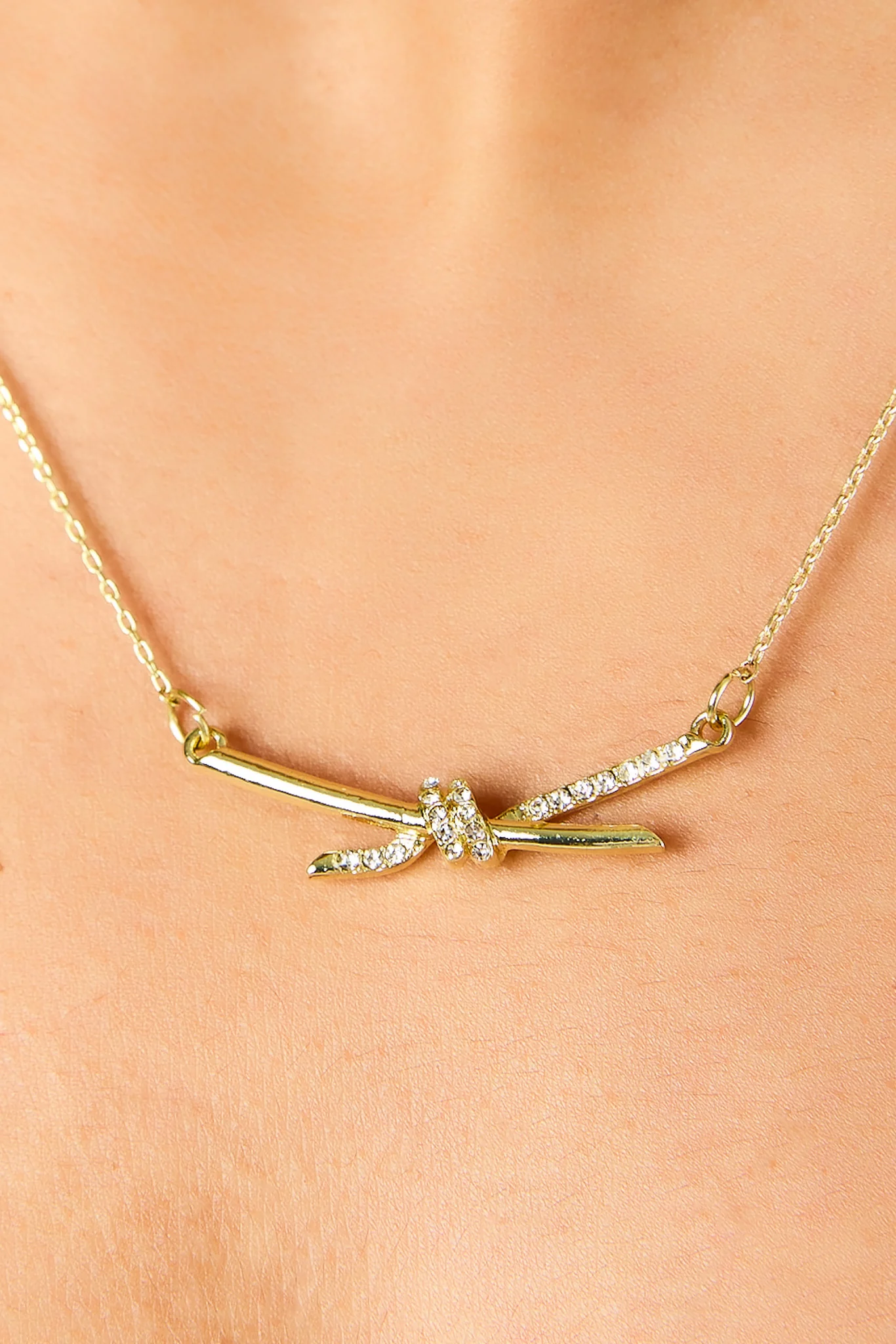 Rhinestone Knot Charm Necklace - Image 2