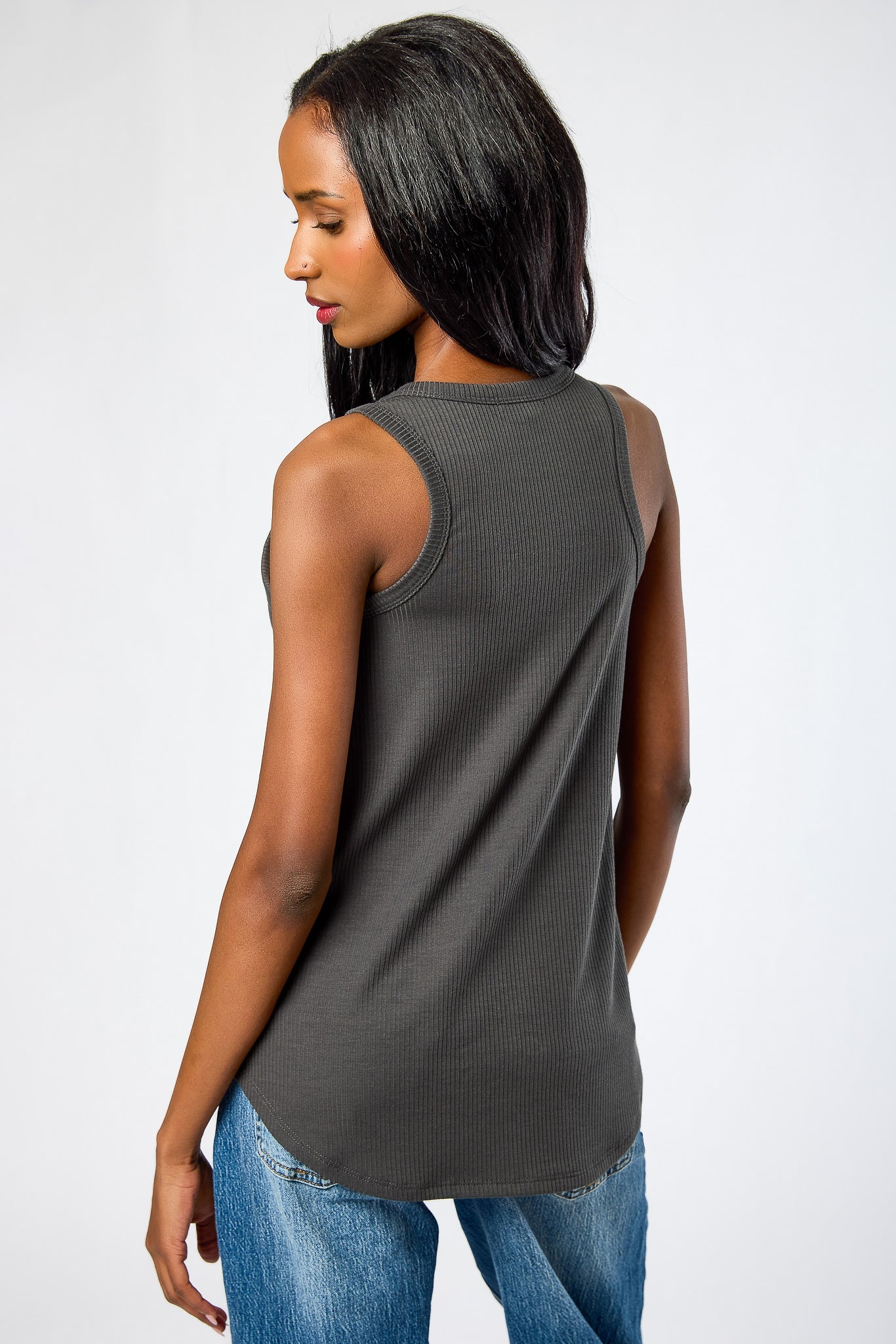 Ribbed Crew-Neck Sleeveless Swing Tunic - Image 4
