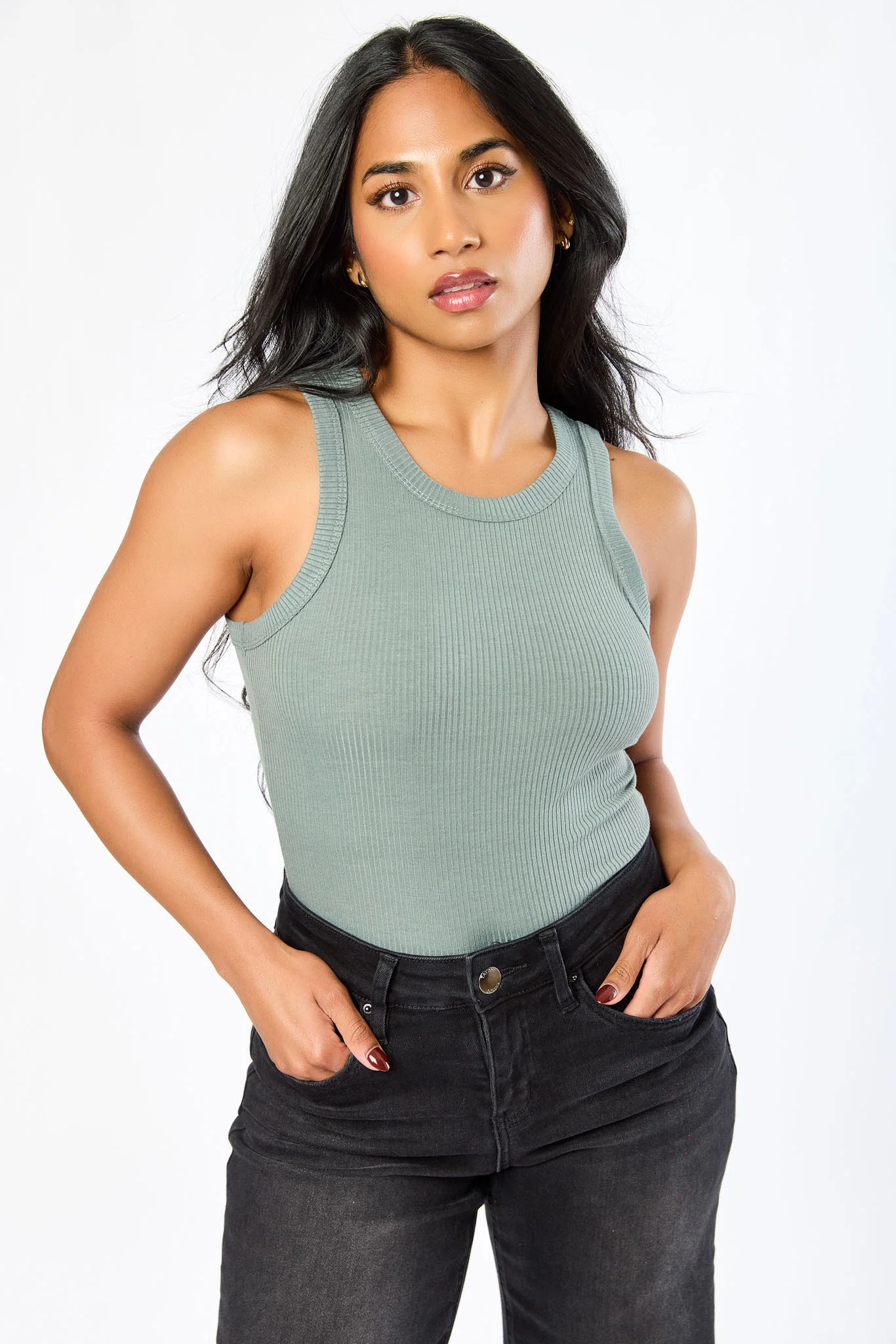 Ribbed High-Neck Long-Length Tank Top - Image 3